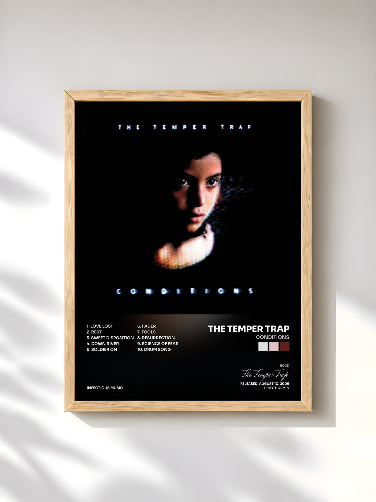 #bois Tableau de l'album Conditions de The Temper Trap, cadre en bois brut, imprimé et encadré en France