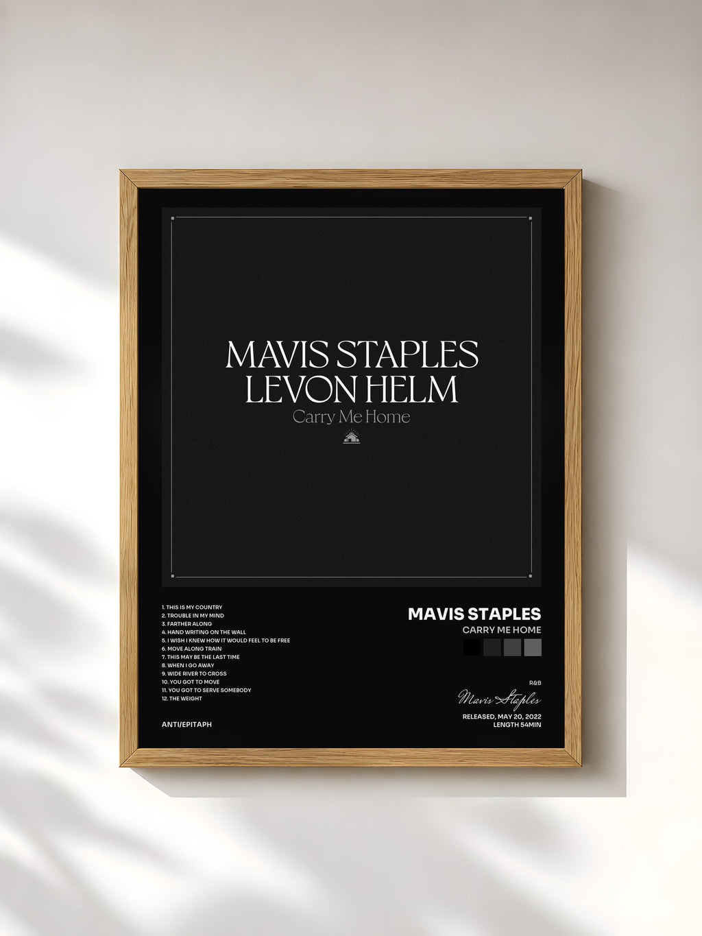#bois Tableau de l'album Carry Me Home de Mavis Staples, cadre en bois brut, imprimé et encadré en France
