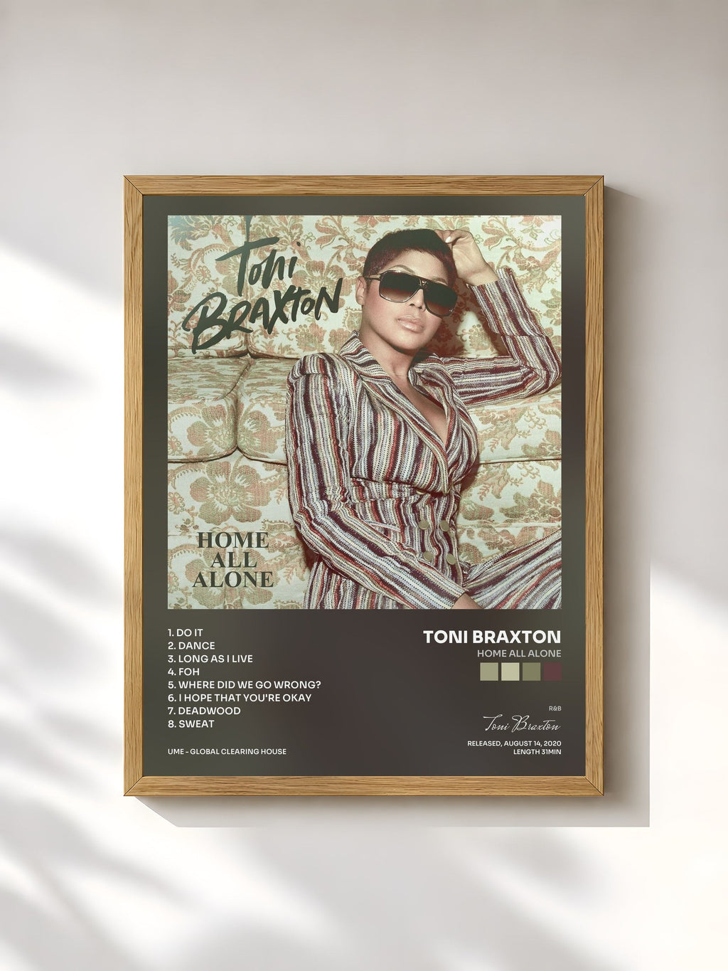 #bois Tableau de l'album Home All Alone de Toni Braxton, cadre en bois brut, imprimé et encadré en France