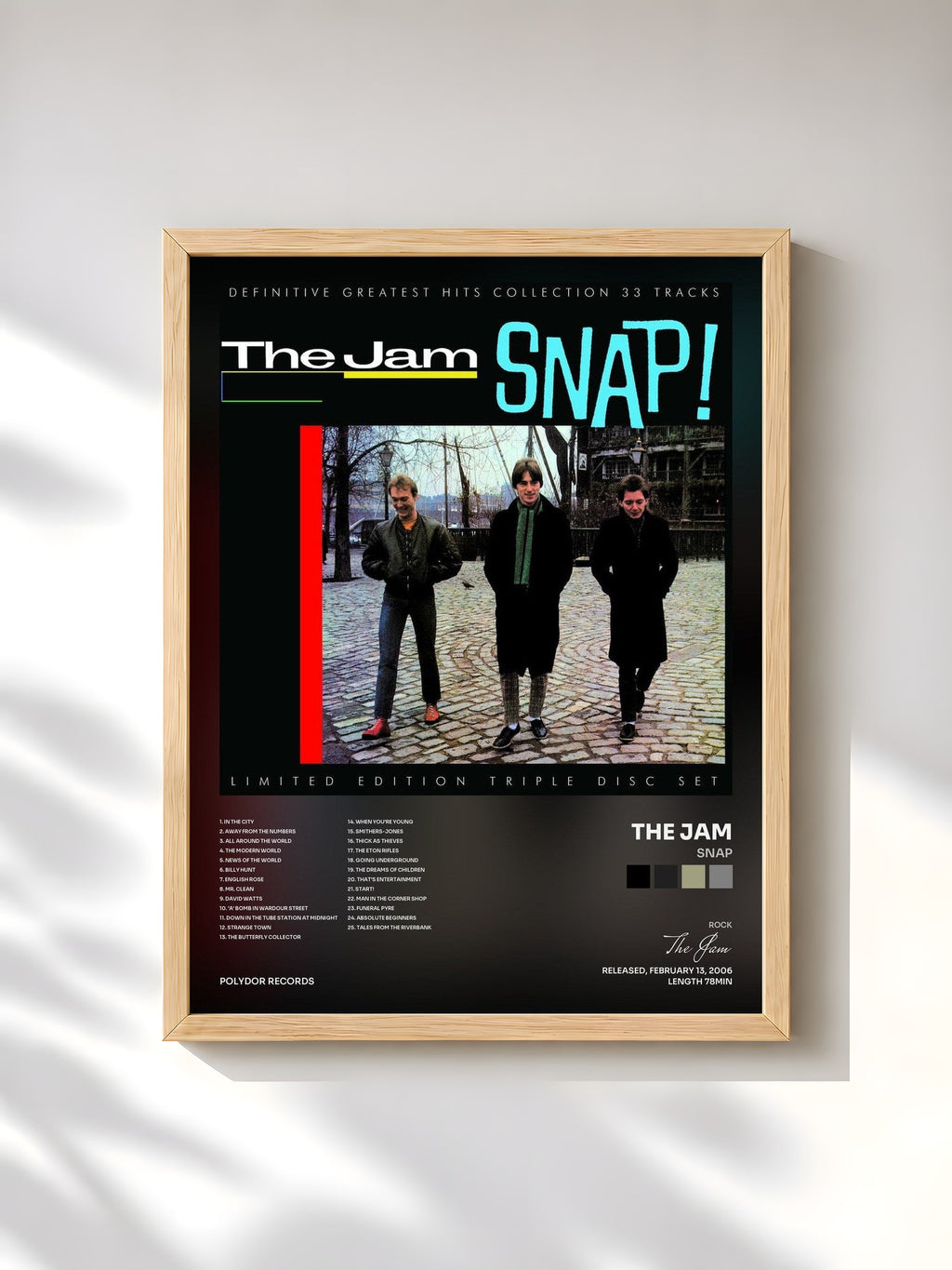 #bois Tableau de l'album Snap de The Jam, cadre en bois brut, imprimé et encadré en France