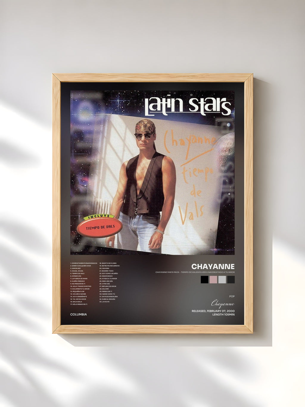 #bois Tableau de l'album Chayanne Fan's Pack - Tiempo De Vals/Volver A Nacer/Atado A Tu Amor de Chayanne, cadre en bois brut, imprimé et encadré en France