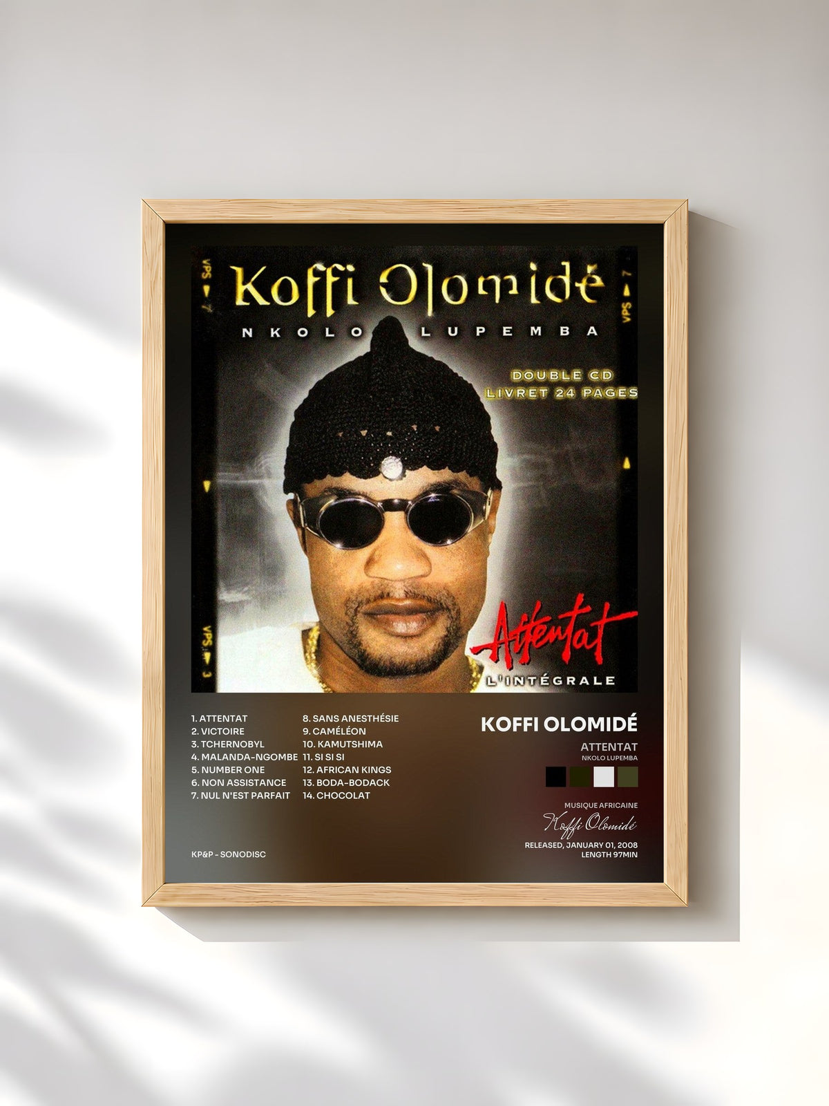 #bois Tableau de l'album Attentat (Nkolo Lupemba) [L'intégrale] de Koffi Olomidé, cadre en bois brut, imprimé et encadré en France