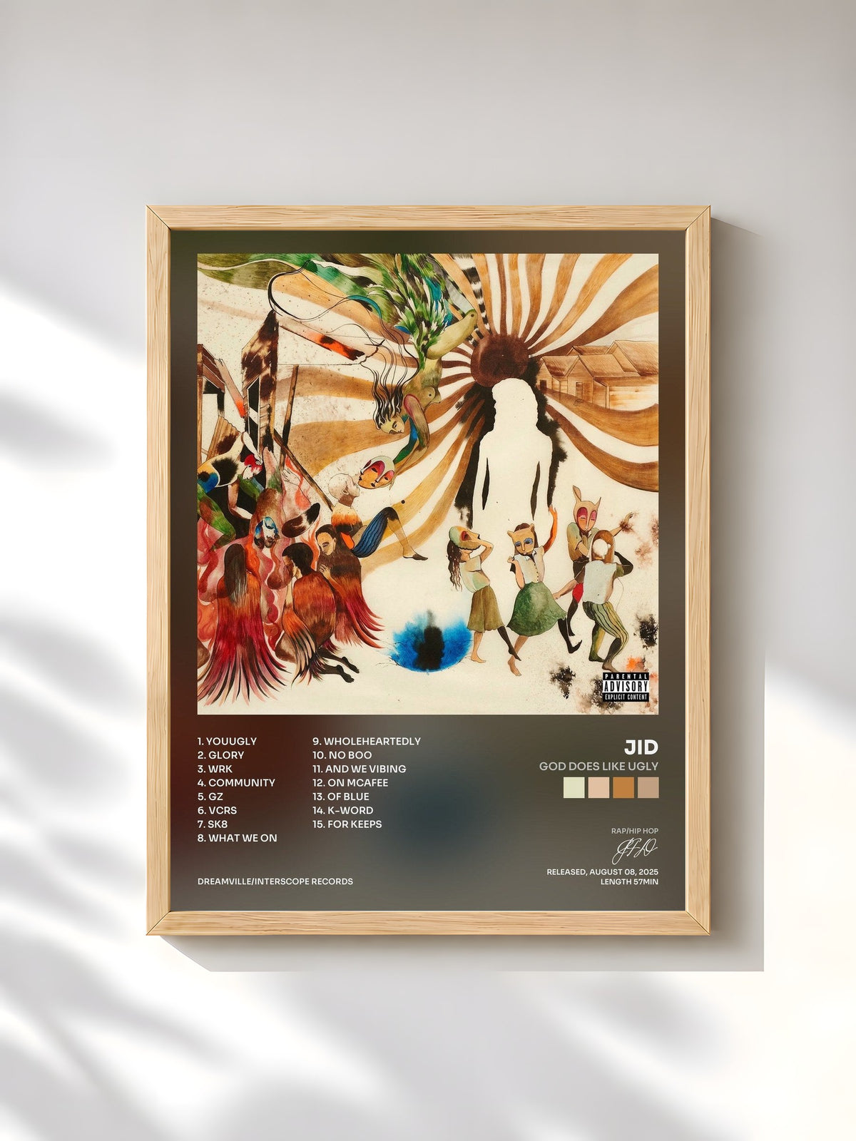 #bois Tableau de l'album God Does Like Ugly de JID, cadre en bois brut, imprimé et encadré en France