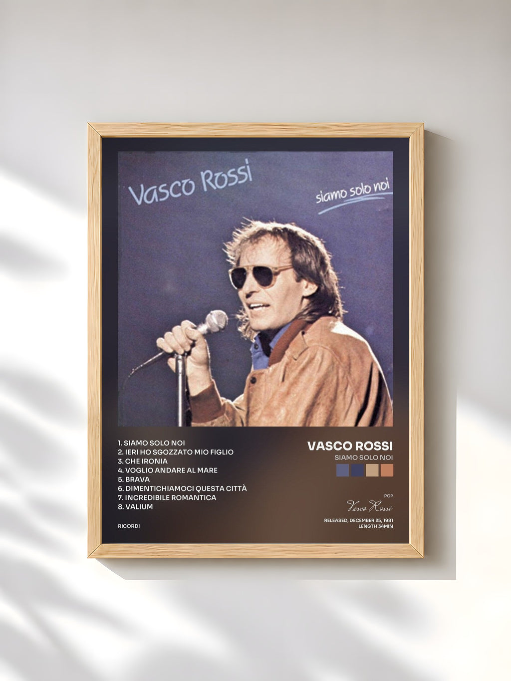 #bois Tableau de l'album Siamo Solo Noi de Vasco Rossi, cadre en bois brut, imprimé et encadré en France