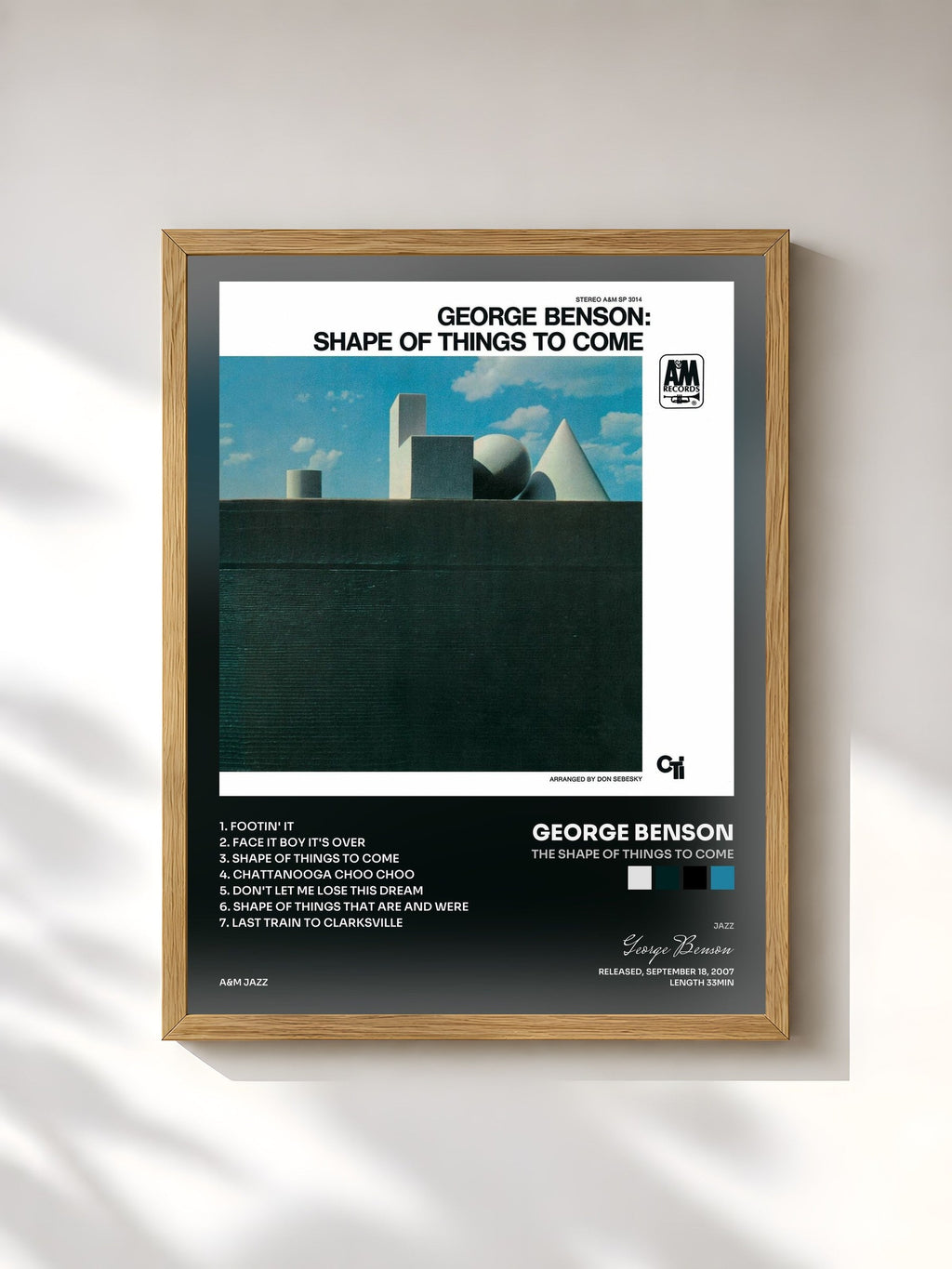 #bois Tableau de l'album The Shape Of Things To Come de George Benson, cadre en bois brut, imprimé et encadré en France