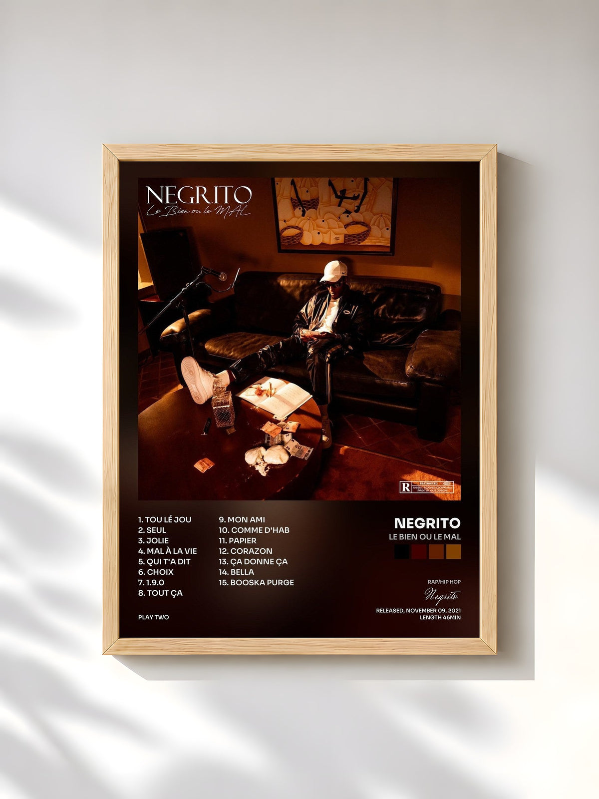 #bois Tableau de l'album Le Bien ou Le Mal de Negrito, cadre en bois brut, imprimé et encadré en France