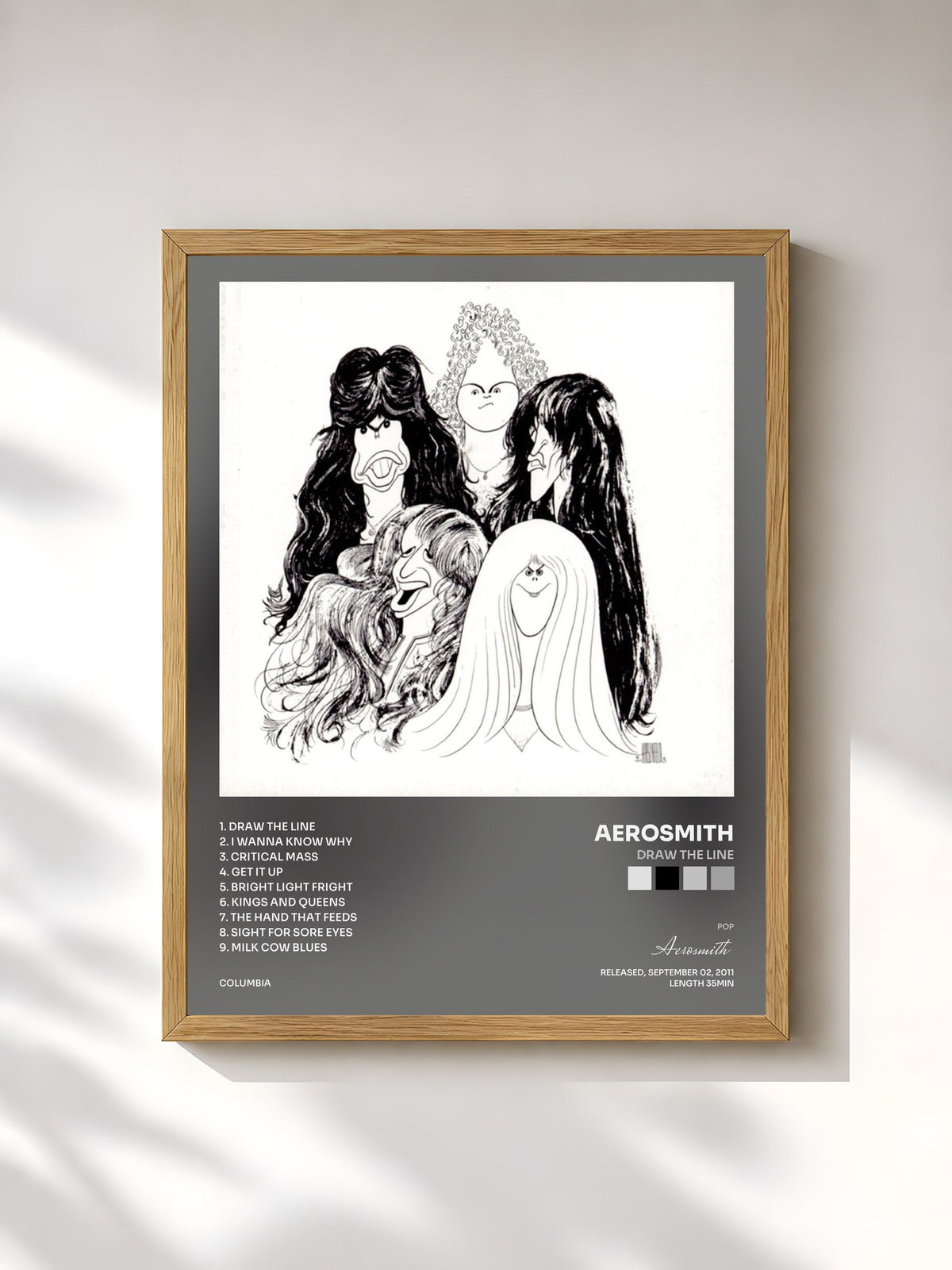 #bois Tableau de l'album Draw The Line de Aerosmith, cadre en bois brut, imprimé et encadré en France