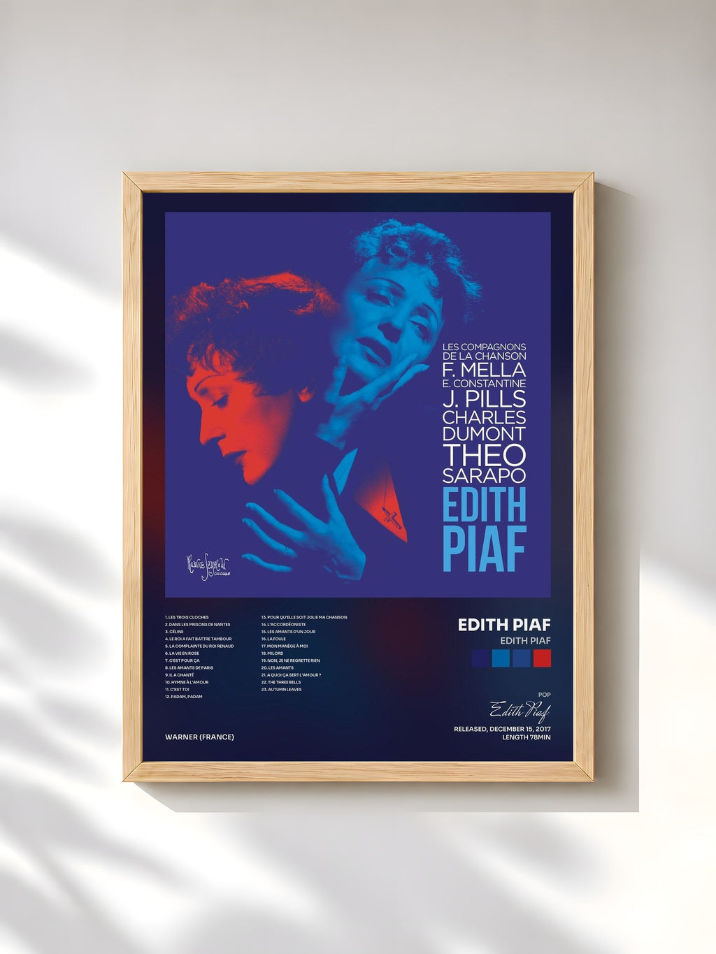 #bois Tableau de l'album Edith Piaf de Edith Piaf, cadre en bois brut, imprimé et encadré en France