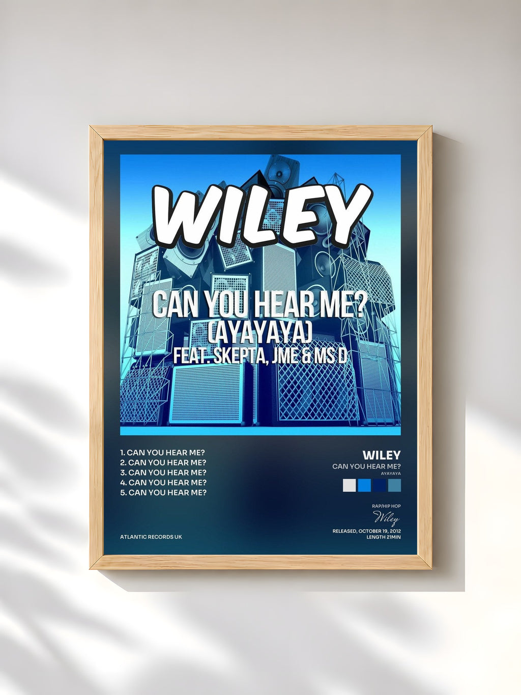 #bois Tableau de l'album Can You Hear Me? (ayayaya) [feat. Skepta, JME & Ms D] de Wiley, cadre en bois brut, imprimé et encadré en France