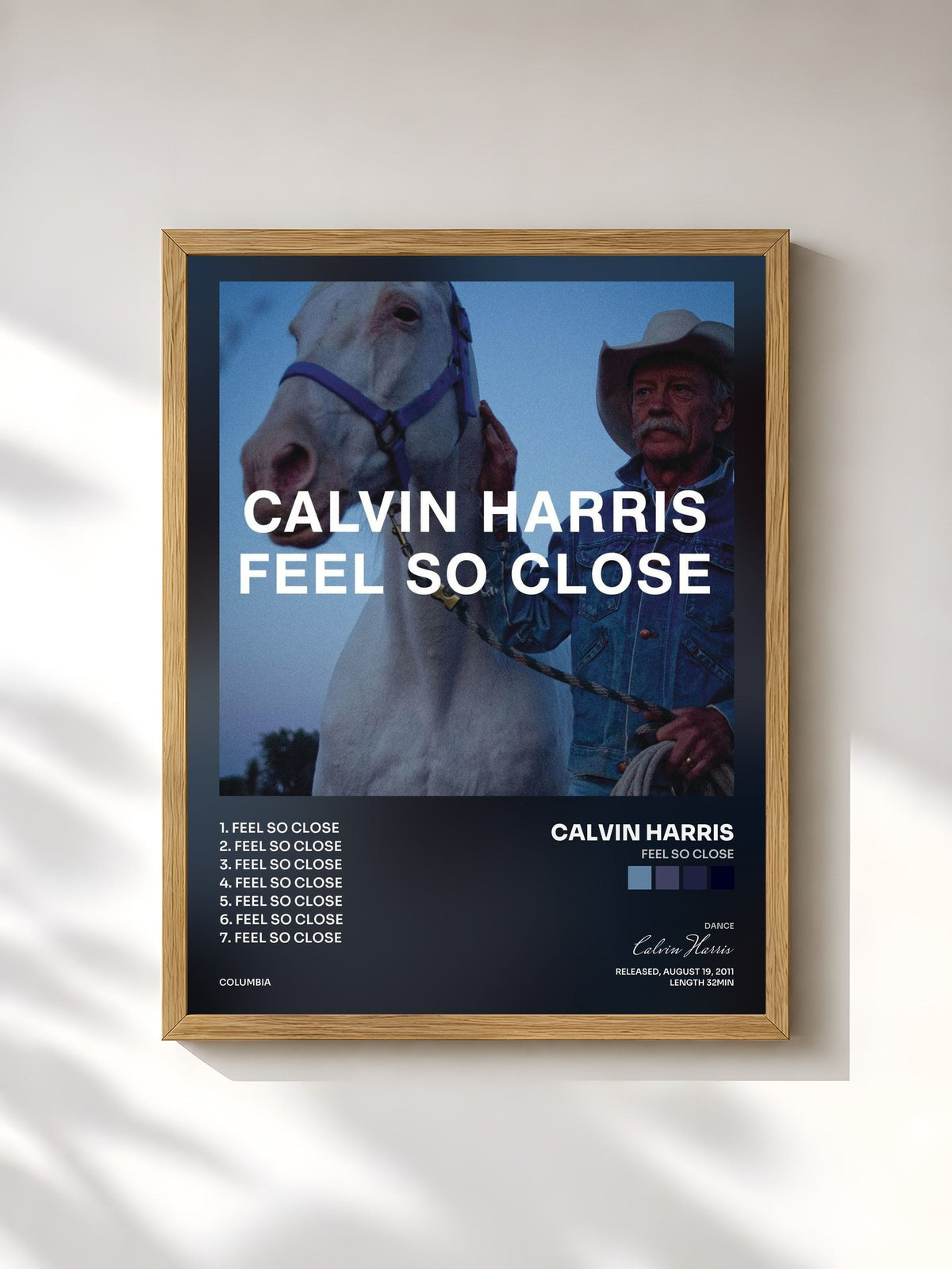 #bois Tableau de l'album Feel So Close de Calvin Harris, cadre en bois brut, imprimé et encadré en France