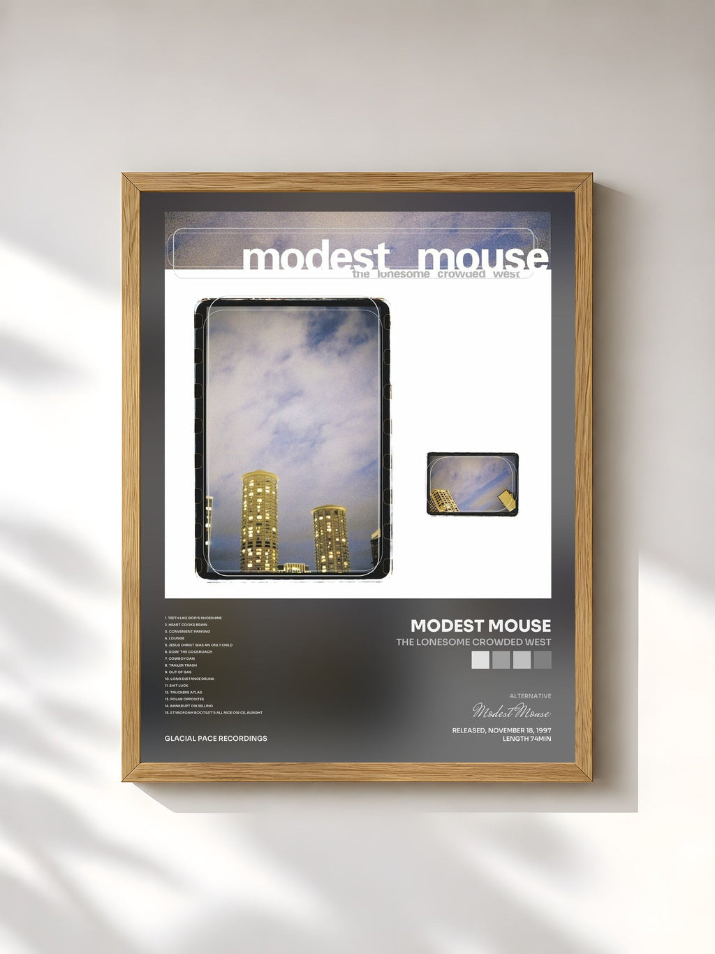#bois Tableau de l'album The Lonesome Crowded West de Modest Mouse, cadre en bois brut, imprimé et encadré en France