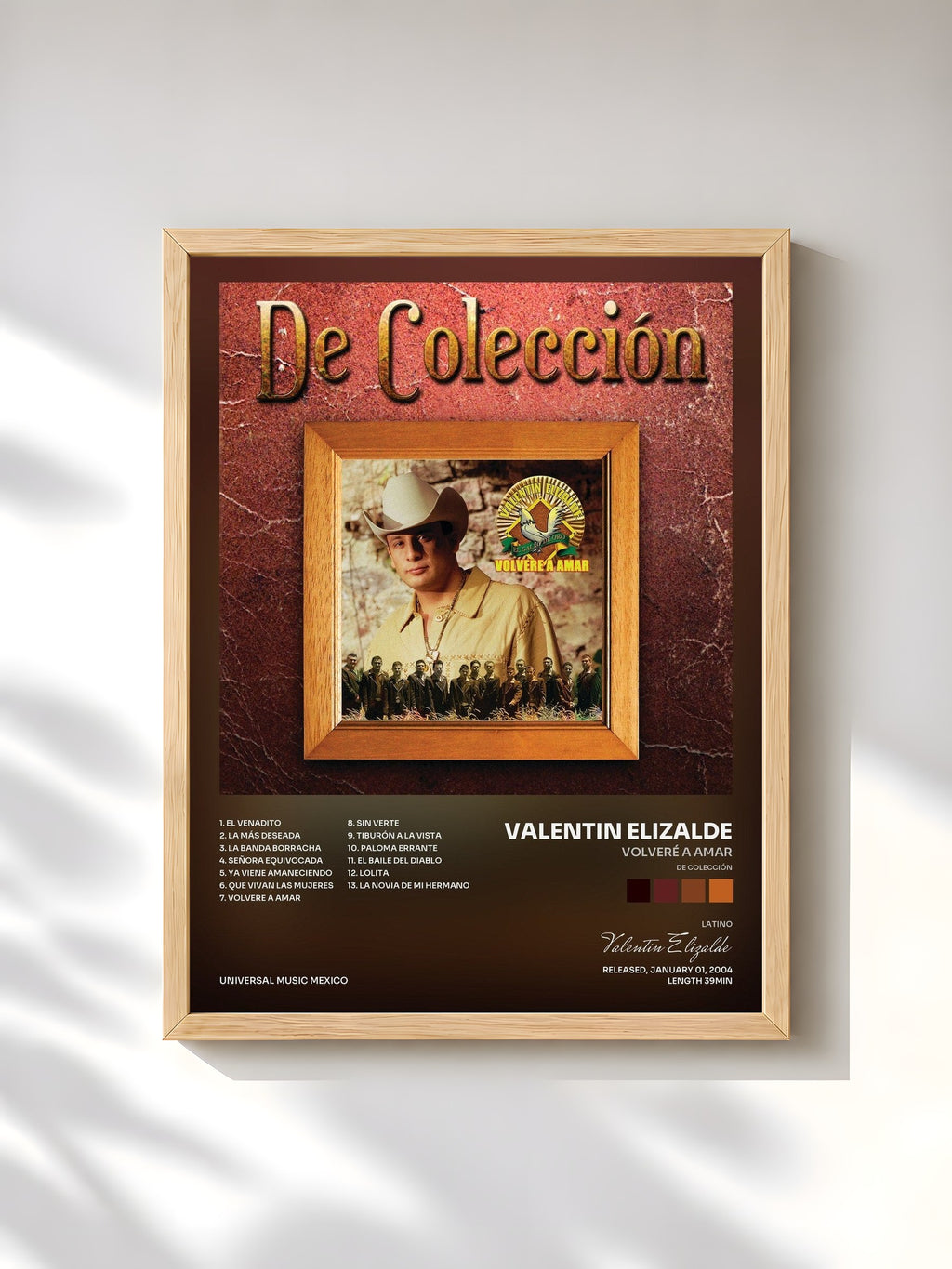 #bois Tableau de l'album Volveré A Amar (De Colección) de Valentin Elizalde, cadre en bois brut, imprimé et encadré en France