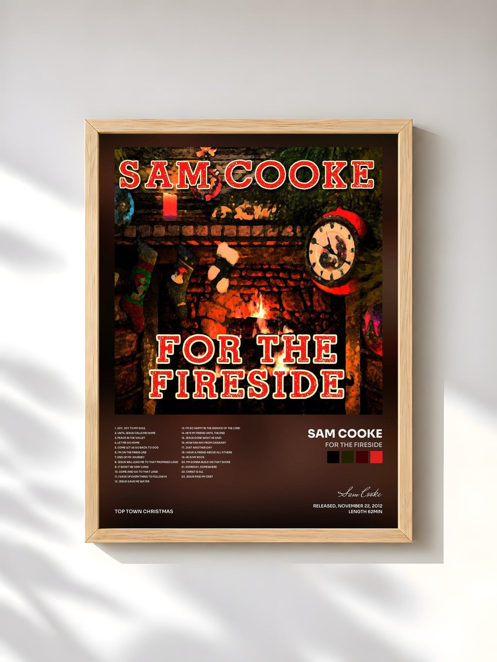 #bois Tableau de l'album For The Fireside de Sam Cooke, cadre en bois brut, imprimé et encadré en France