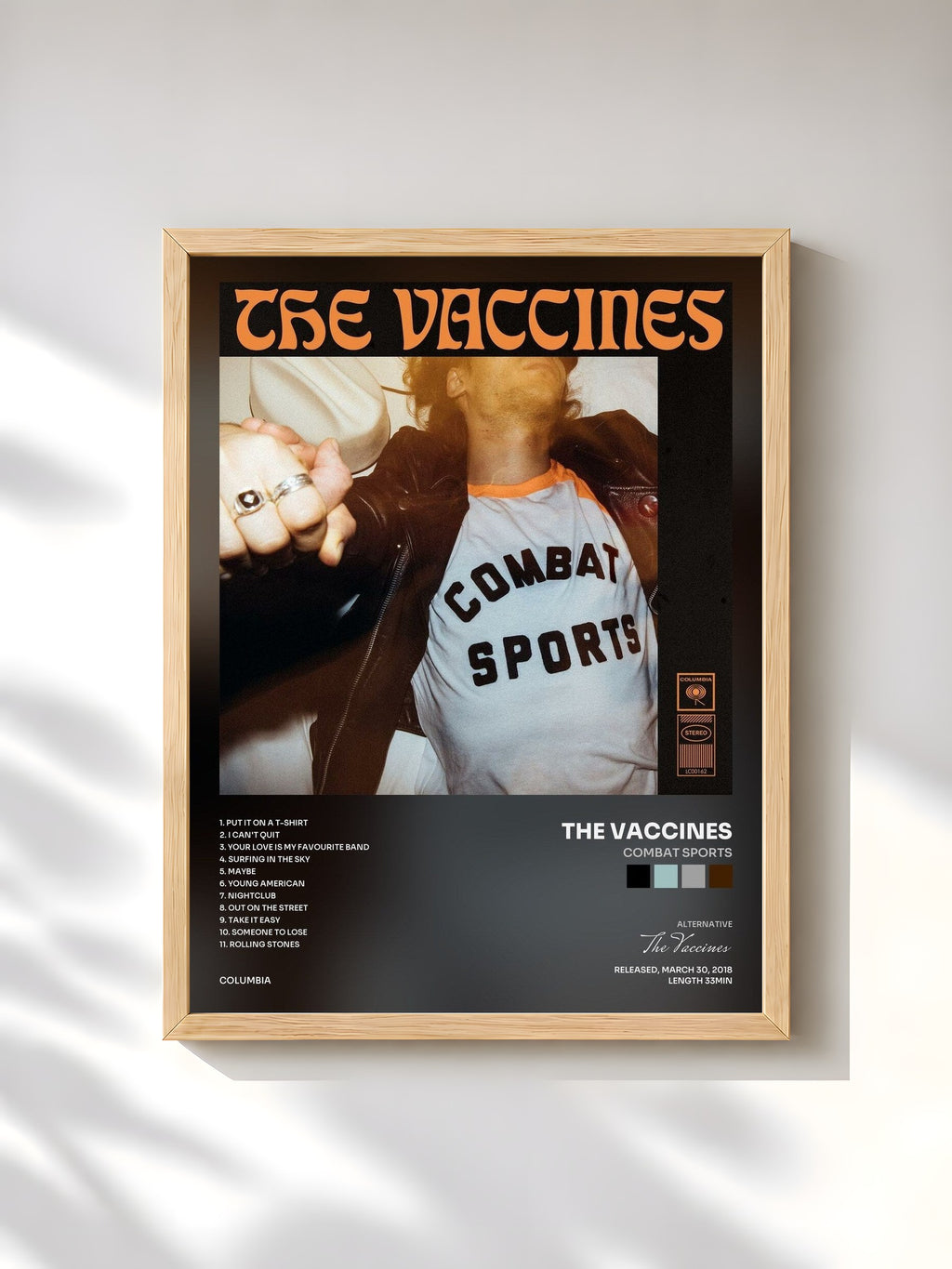 #bois Tableau de l'album Combat Sports de The Vaccines, cadre en bois brut, imprimé et encadré en France
