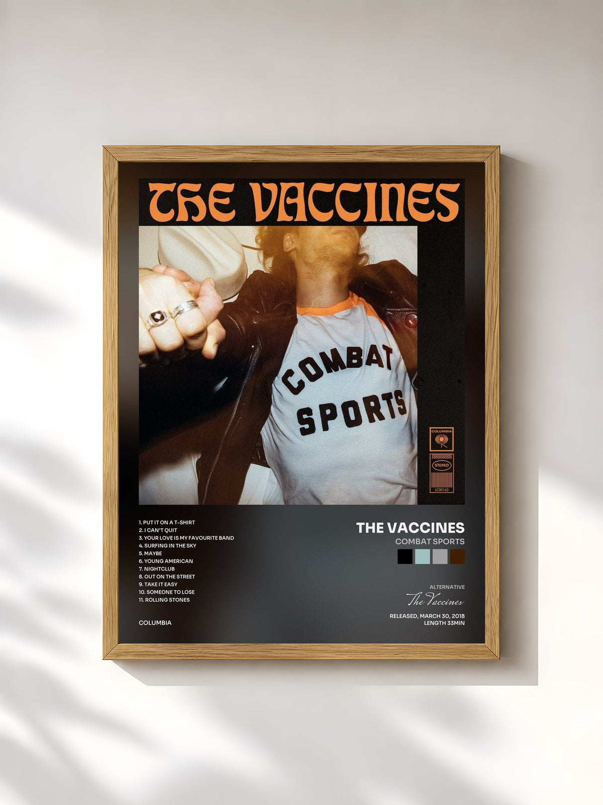 #bois Tableau de l'album Combat Sports de The Vaccines, cadre en bois brut, imprimé et encadré en France