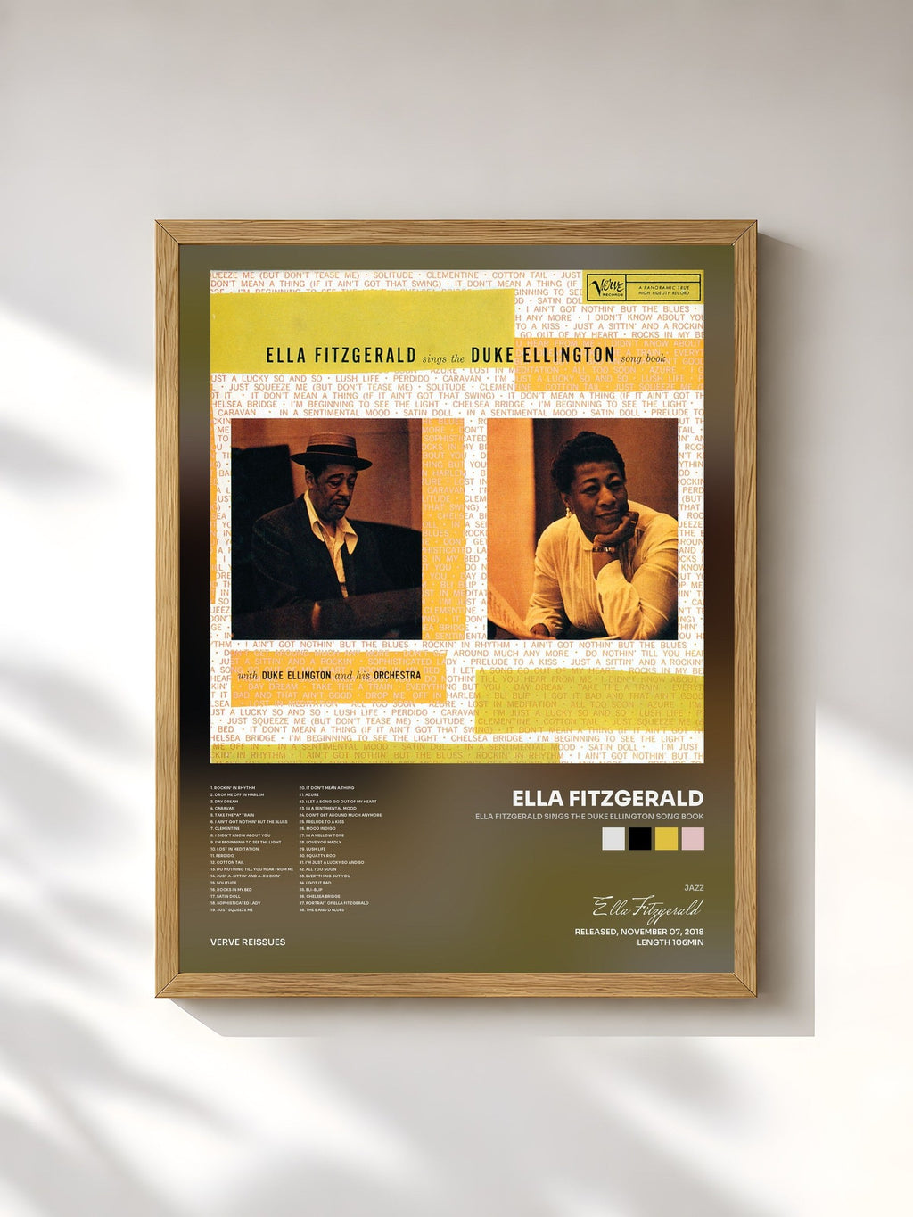 #bois Tableau de l'album Ella Fitzgerald Sings The Duke Ellington Song Book de Ella Fitzgerald, cadre en bois brut, imprimé et encadré en France