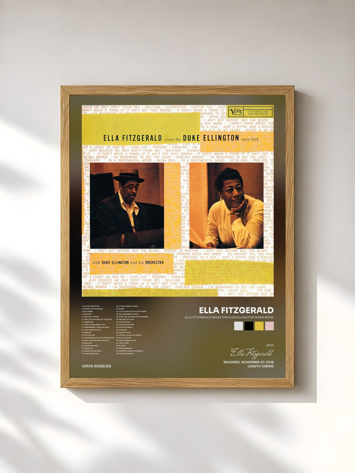 #bois Tableau de l'album Ella Fitzgerald Sings The Duke Ellington Song Book de Ella Fitzgerald, cadre en bois brut, imprimé et encadré en France