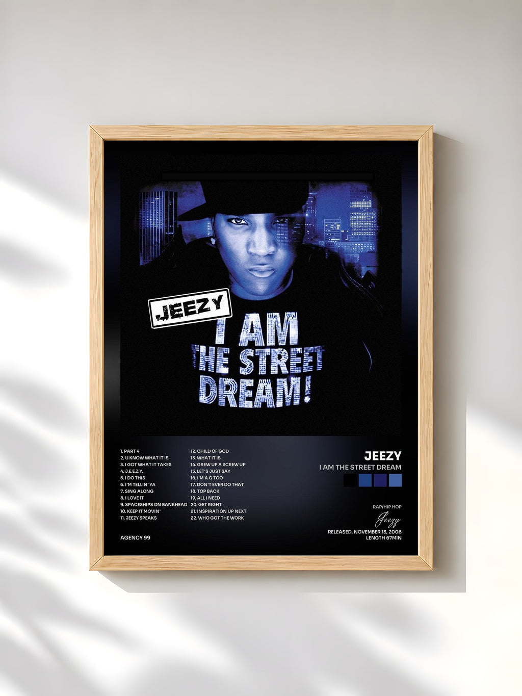 #bois Tableau de l'album I Am The Street Dream de Jeezy, cadre en bois brut, imprimé et encadré en France
