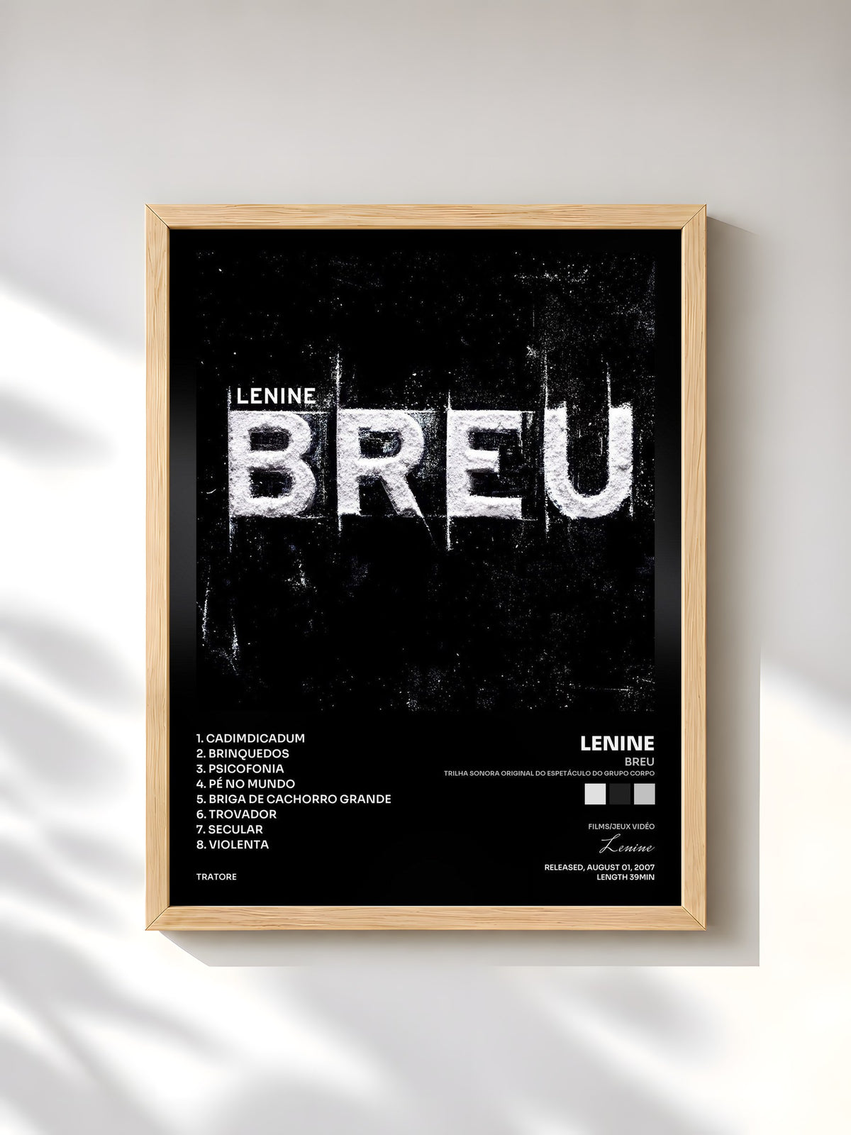 #bois Tableau de l'album Breu (Trilha Sonora Original do Espetáculo do Grupo Corpo) de Lenine, cadre en bois brut, imprimé et encadré en France