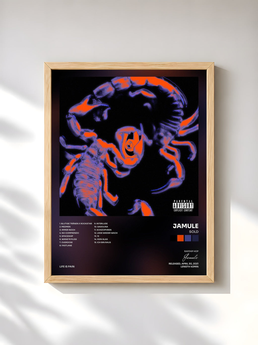 #bois Tableau de l'album SOLD de Jamule, cadre en bois brut, imprimé et encadré en France