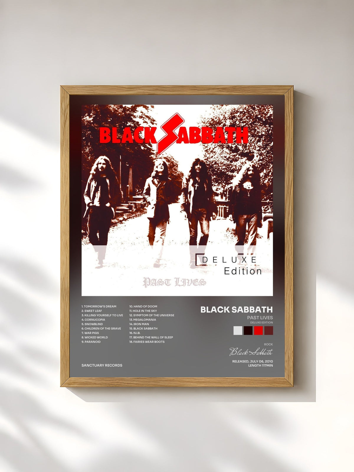#bois Tableau de l'album Past Lives (Deluxe Edition) de Black Sabbath, cadre en bois brut, imprimé et encadré en France