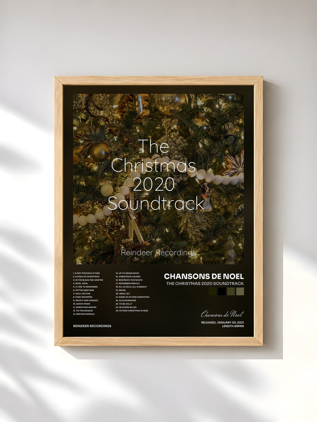 #bois Tableau de l'album The Christmas 2020 Soundtrack de Chansons de Noel, cadre en bois brut, imprimé et encadré en France