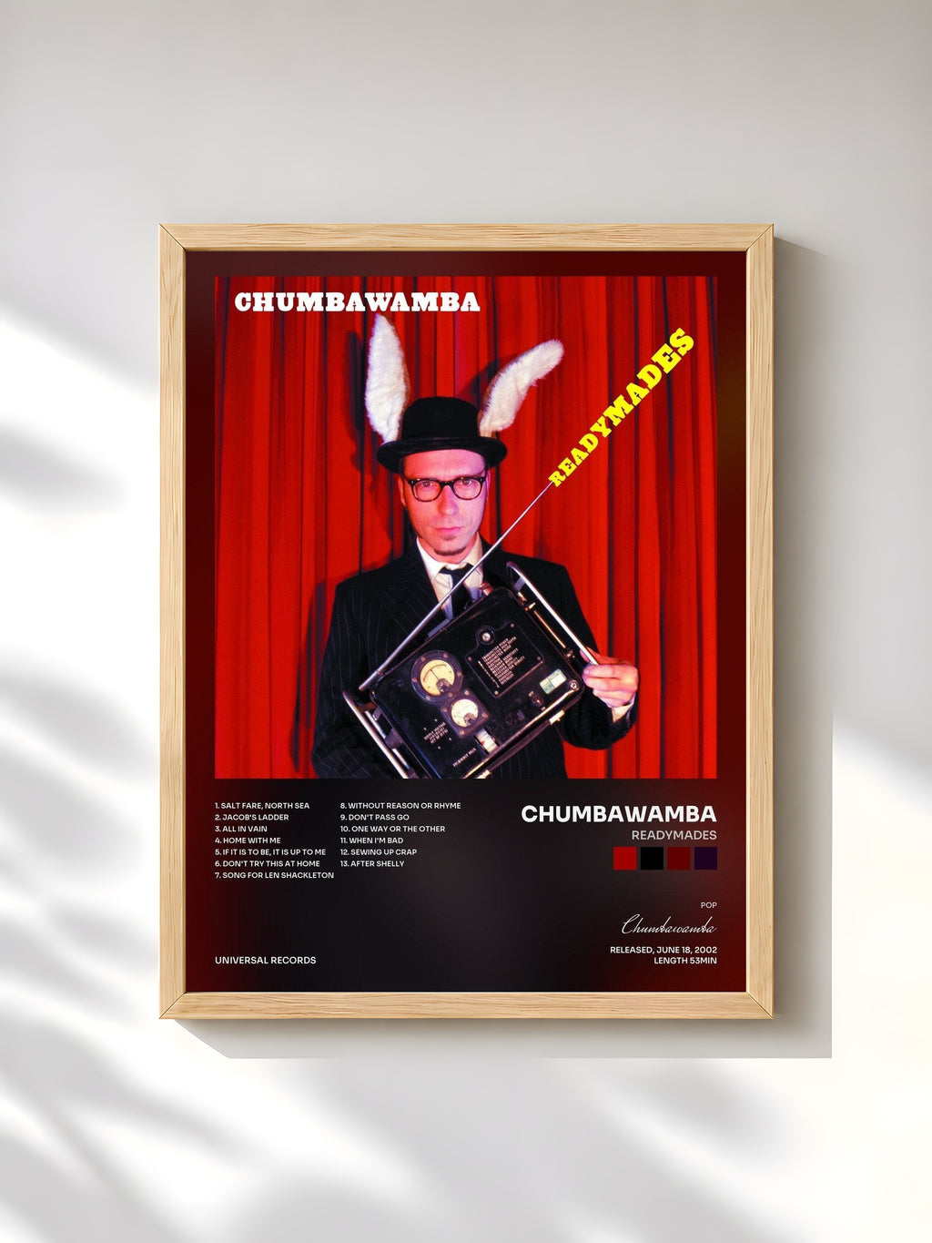 #bois Tableau de l'album Readymades de Chumbawamba, cadre en bois brut, imprimé et encadré en France