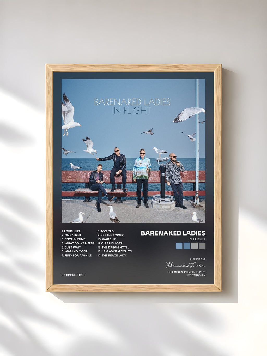 #bois Tableau de l'album In Flight de Barenaked Ladies, cadre en bois brut, imprimé et encadré en France