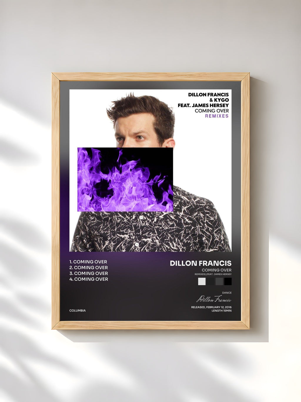 #bois Tableau de l'album Coming Over (Remixes) (feat. James Hersey) de Dillon Francis, cadre en bois brut, imprimé et encadré en France