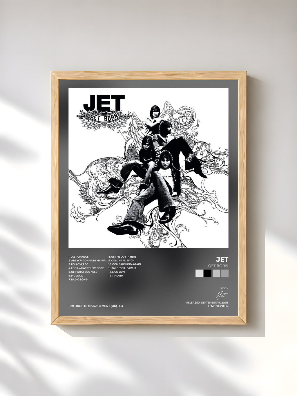 #bois Tableau de l'album Get Born de Jet, cadre en bois brut, imprimé et encadré en France