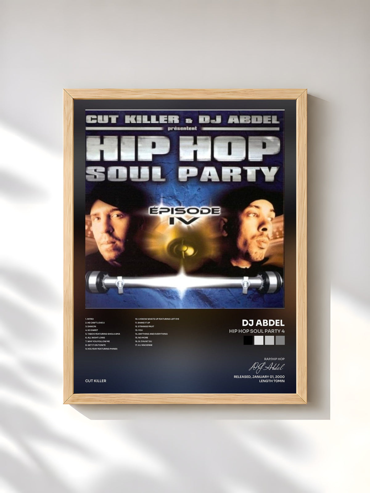 #bois Tableau de l'album Hip Hop Soul Party 4 de DJ Abdel, cadre en bois brut, imprimé et encadré en France