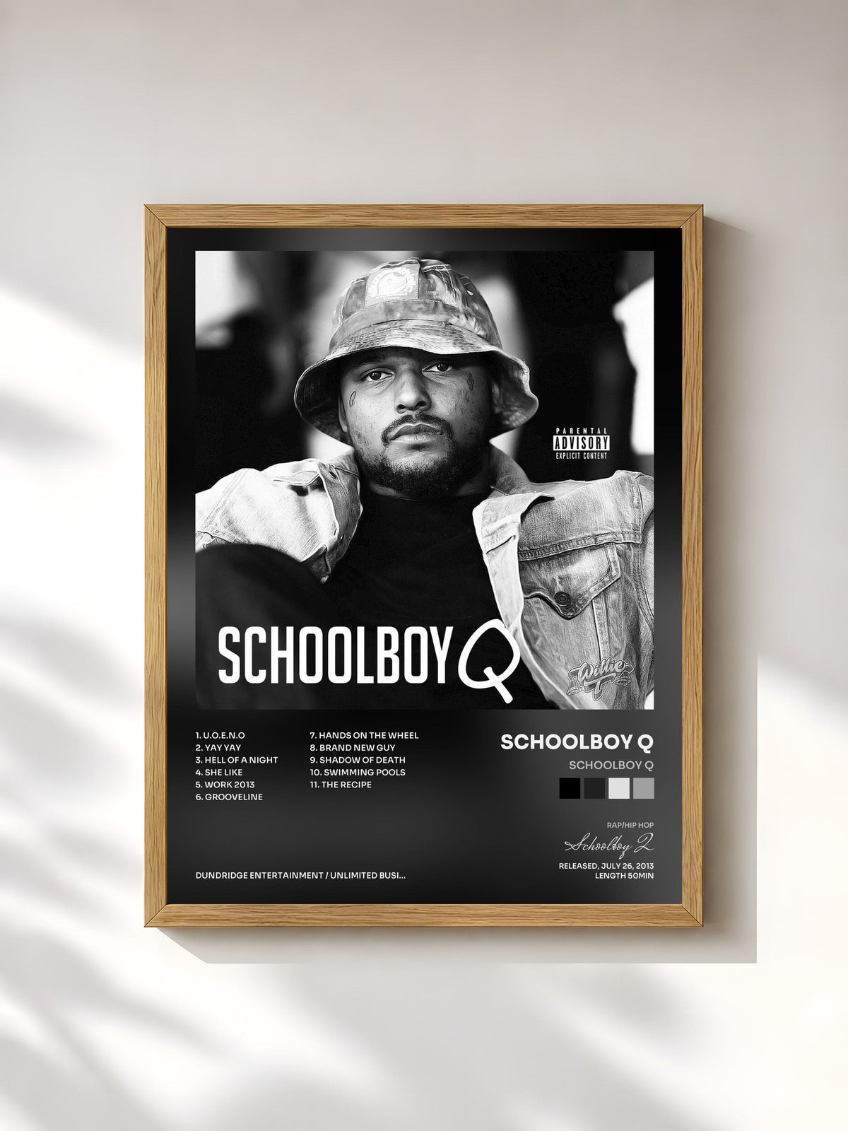 #bois Tableau de l'album Schoolboy Q de Schoolboy Q, cadre en bois brut, imprimé et encadré en France