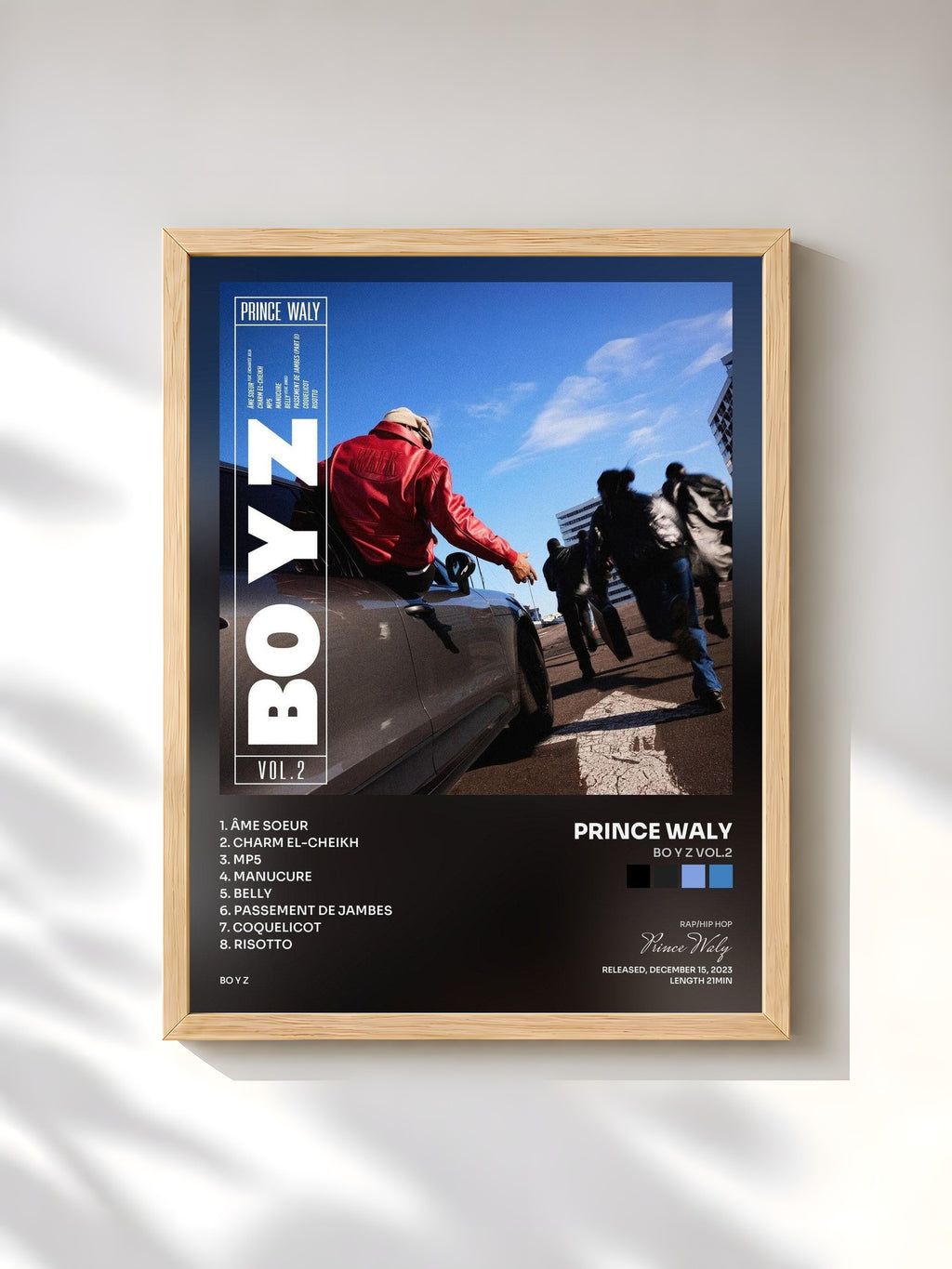 #bois Tableau de l'album BO Y Z Vol.2 de Prince Waly, cadre en bois brut, imprimé et encadré en France