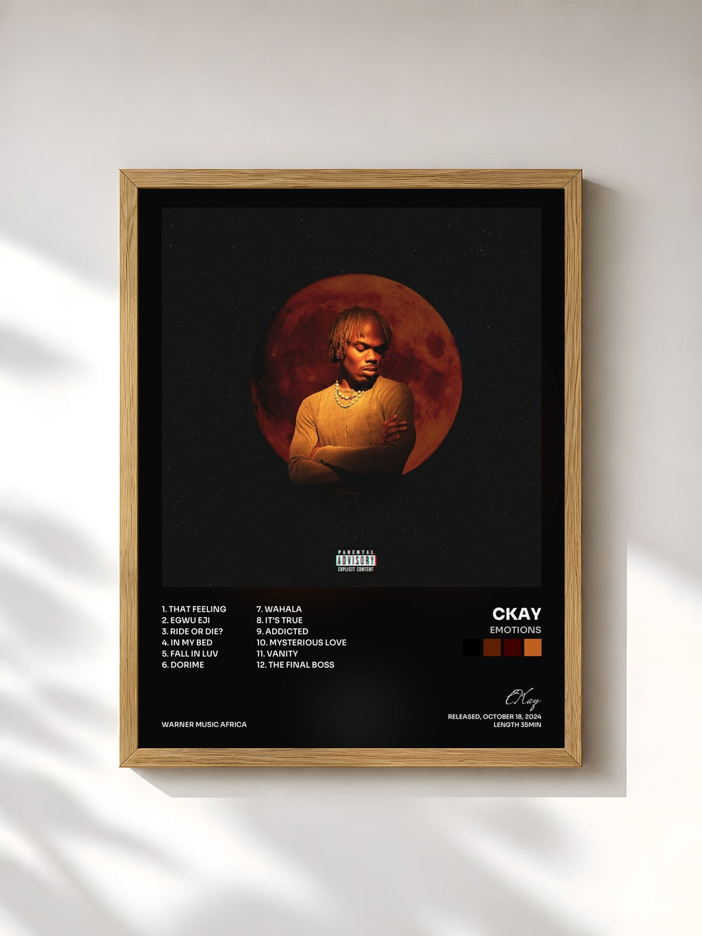 #bois Tableau de l'album EMOTIONS de CKay, cadre en bois brut, imprimé et encadré en France