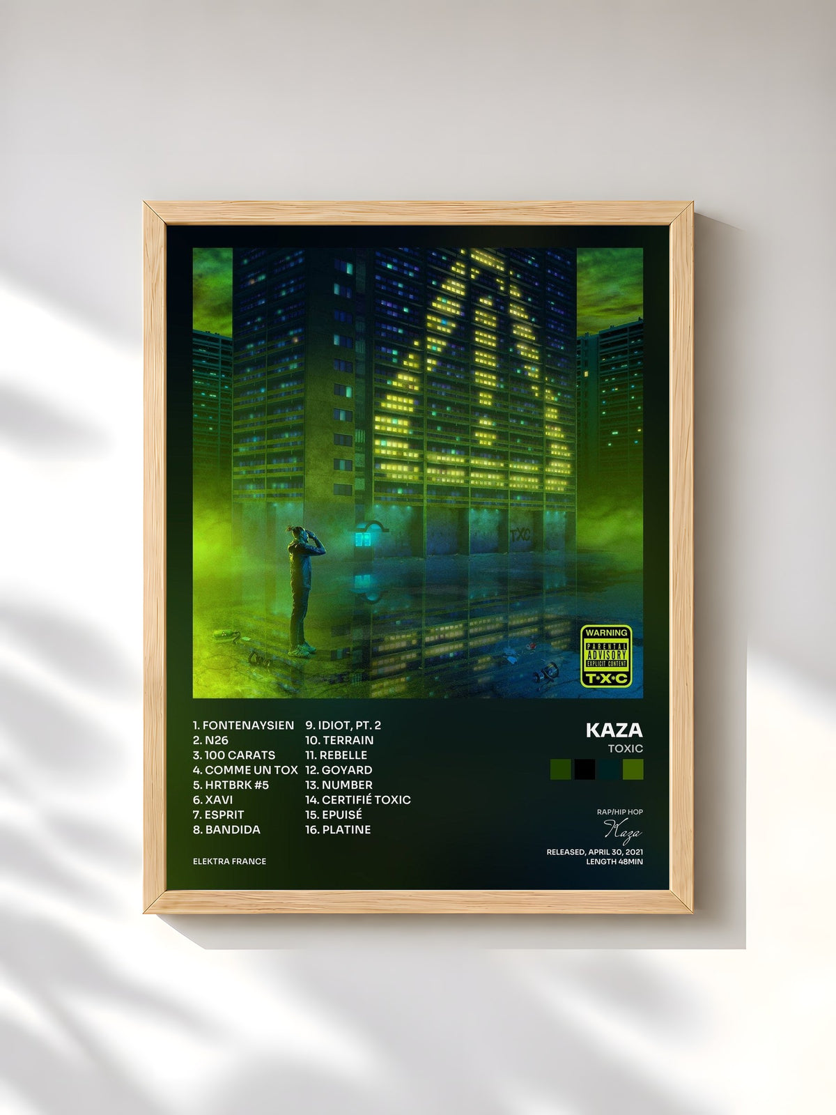 #bois Tableau de l'album TOXIC de Kaza, cadre en bois brut, imprimé et encadré en France