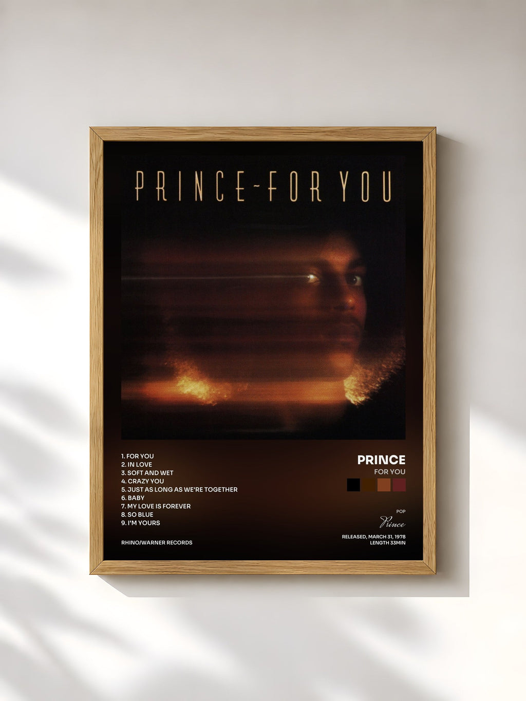 #bois Tableau de l'album For You de Prince, cadre en bois brut, imprimé et encadré en France