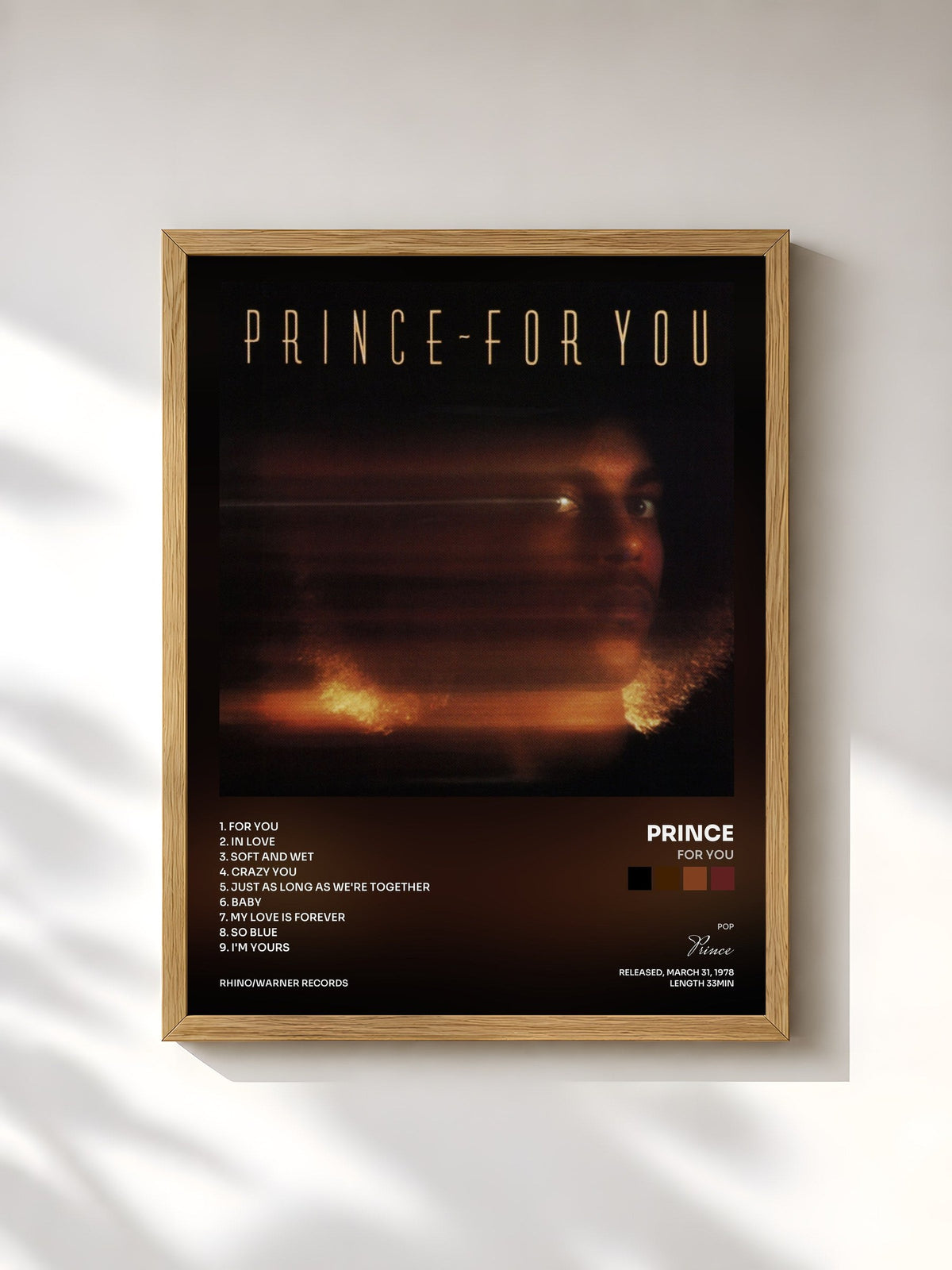 #bois Tableau de l'album For You de Prince, cadre en bois brut, imprimé et encadré en France