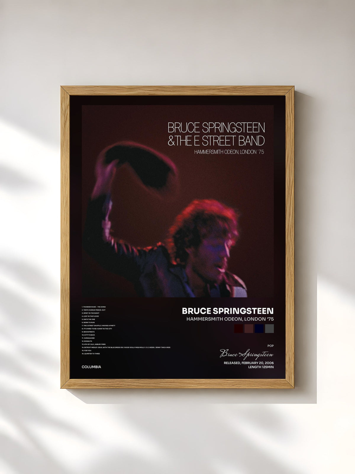 #bois Tableau de l'album Hammersmith Odeon, London '75 de Bruce Springsteen, cadre en bois brut, imprimé et encadré en France
