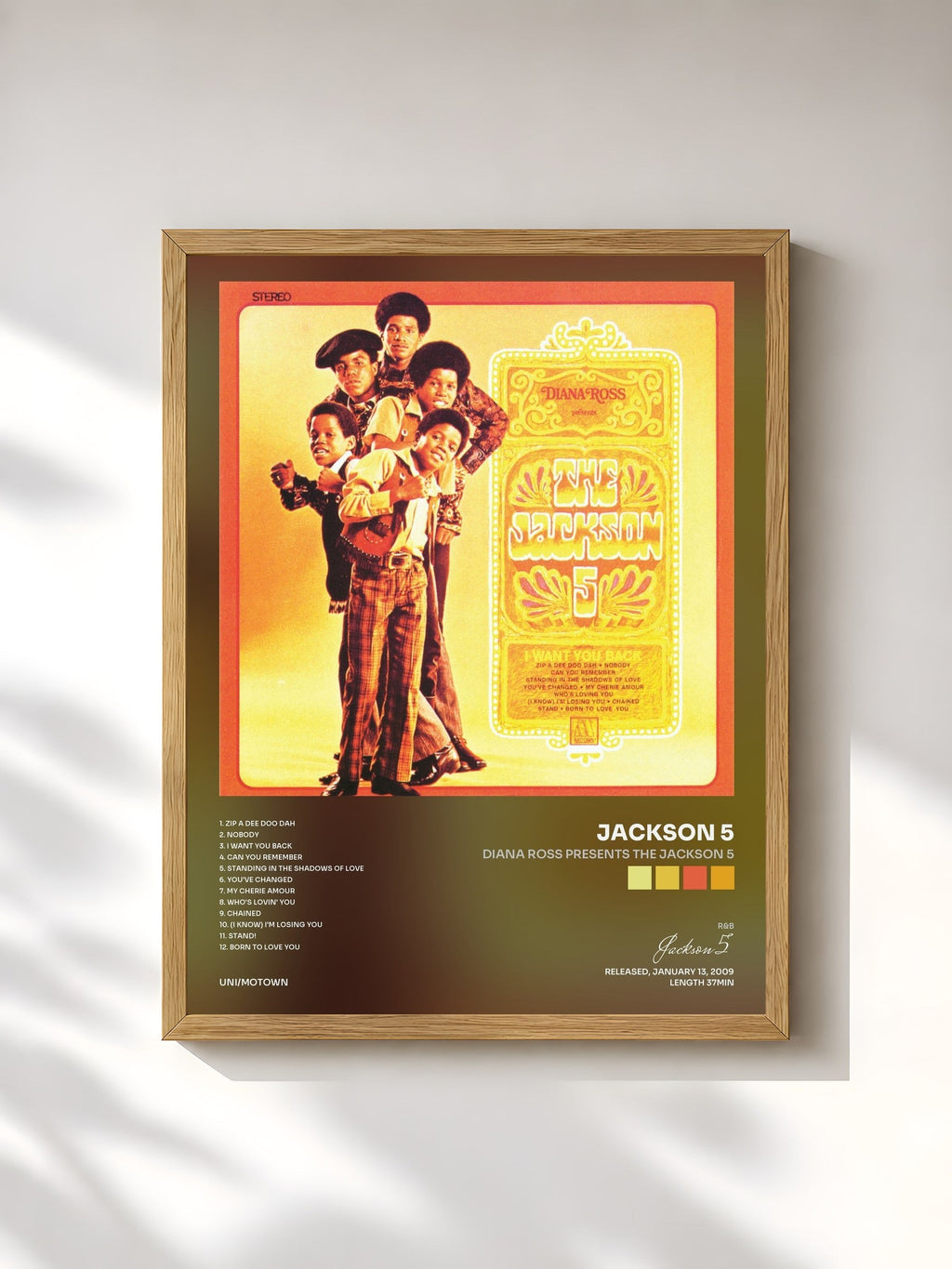 #bois Tableau de l'album Diana Ross Presents The Jackson 5 de Jackson 5, cadre en bois brut, imprimé et encadré en France