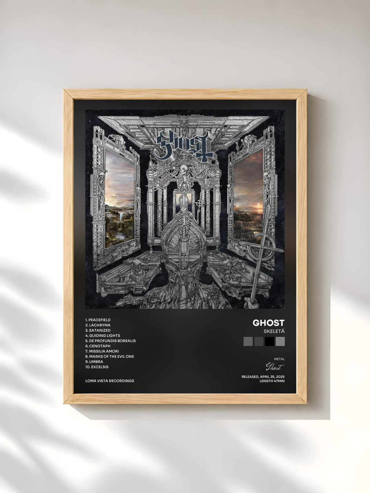 #bois Tableau de l'album Skeletá de Ghost, cadre en bois brut, imprimé et encadré en France
