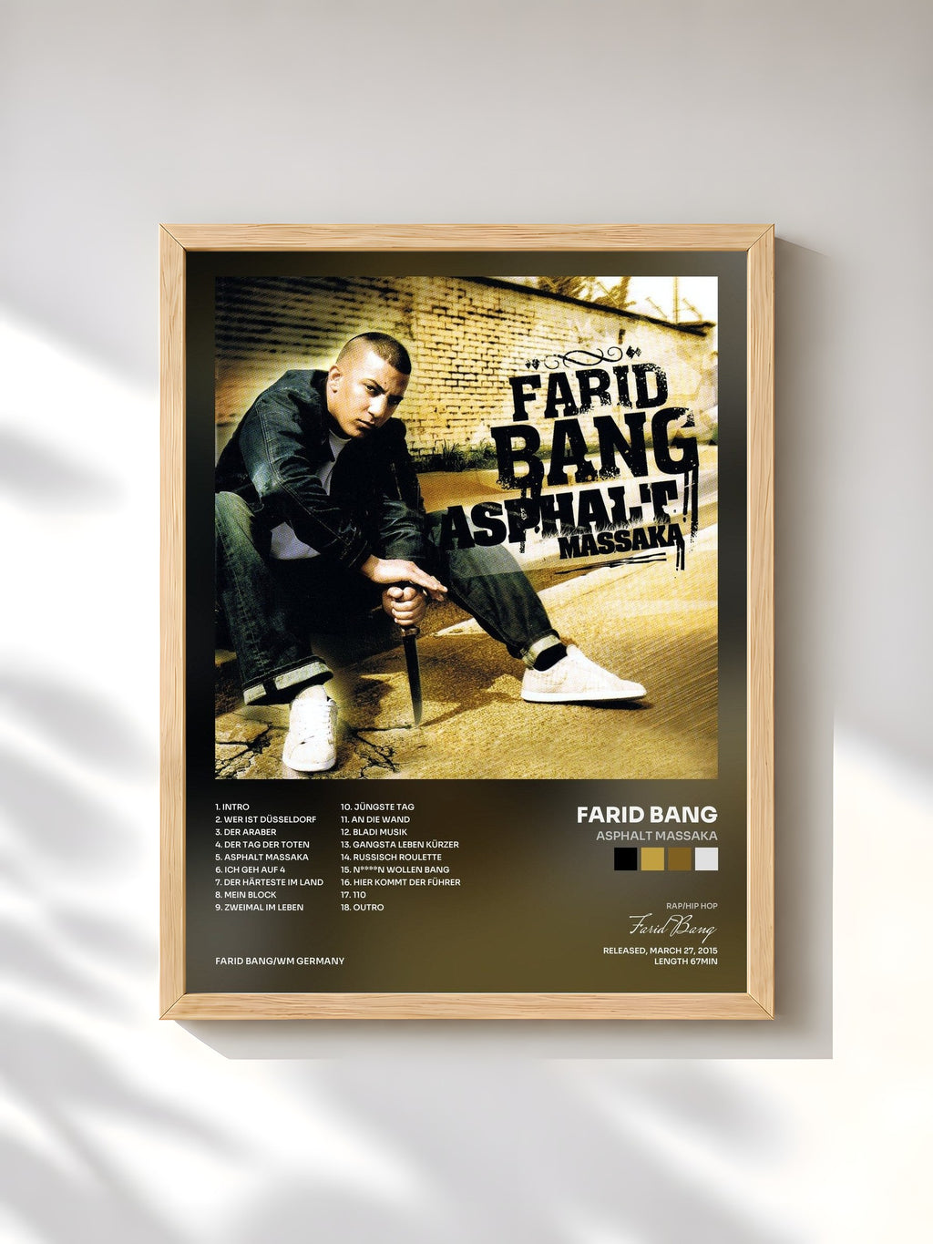 #bois Tableau de l'album Asphalt Massaka de Farid Bang, cadre en bois brut, imprimé et encadré en France
