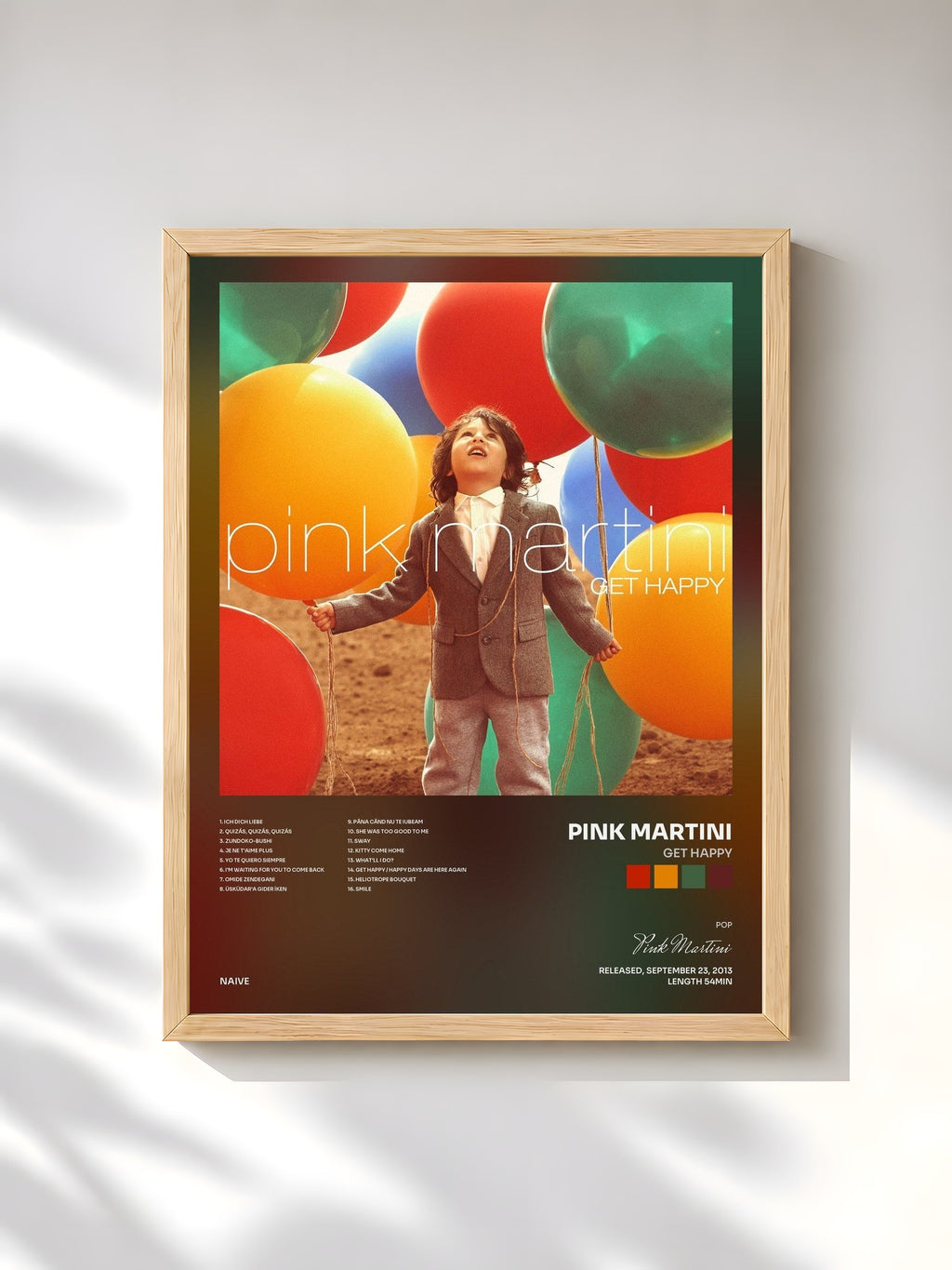 #bois Tableau de l'album Get Happy de Pink Martini, cadre en bois brut, imprimé et encadré en France