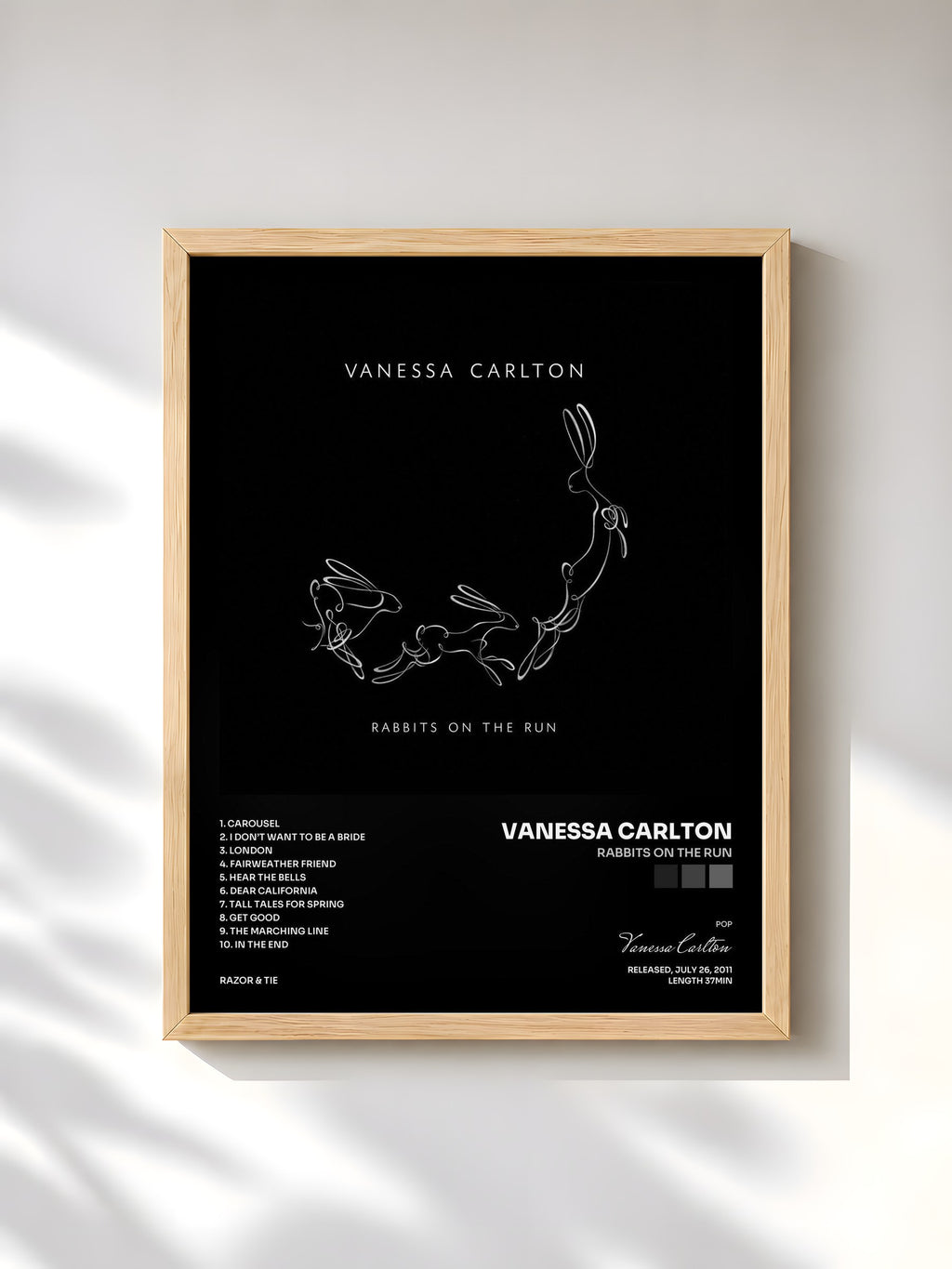 #bois Tableau de l'album Rabbits On The Run de Vanessa Carlton, cadre en bois brut, imprimé et encadré en France