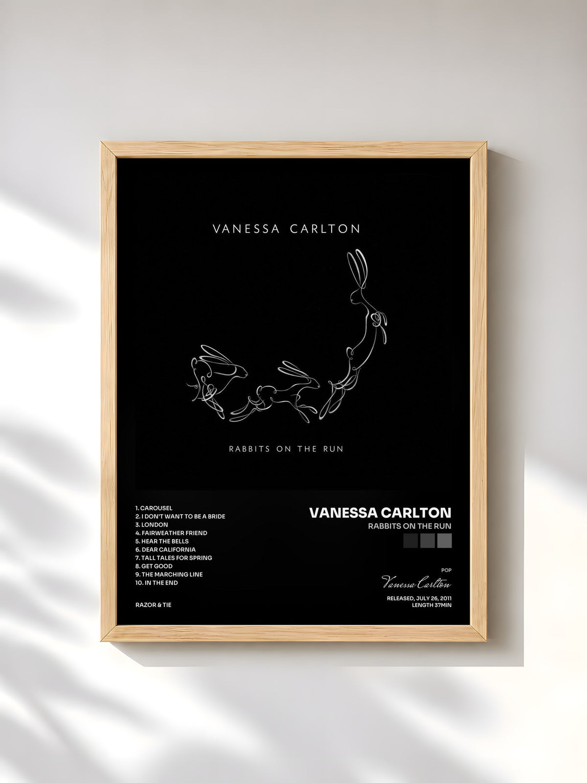 #bois Tableau de l'album Rabbits On The Run de Vanessa Carlton, cadre en bois brut, imprimé et encadré en France