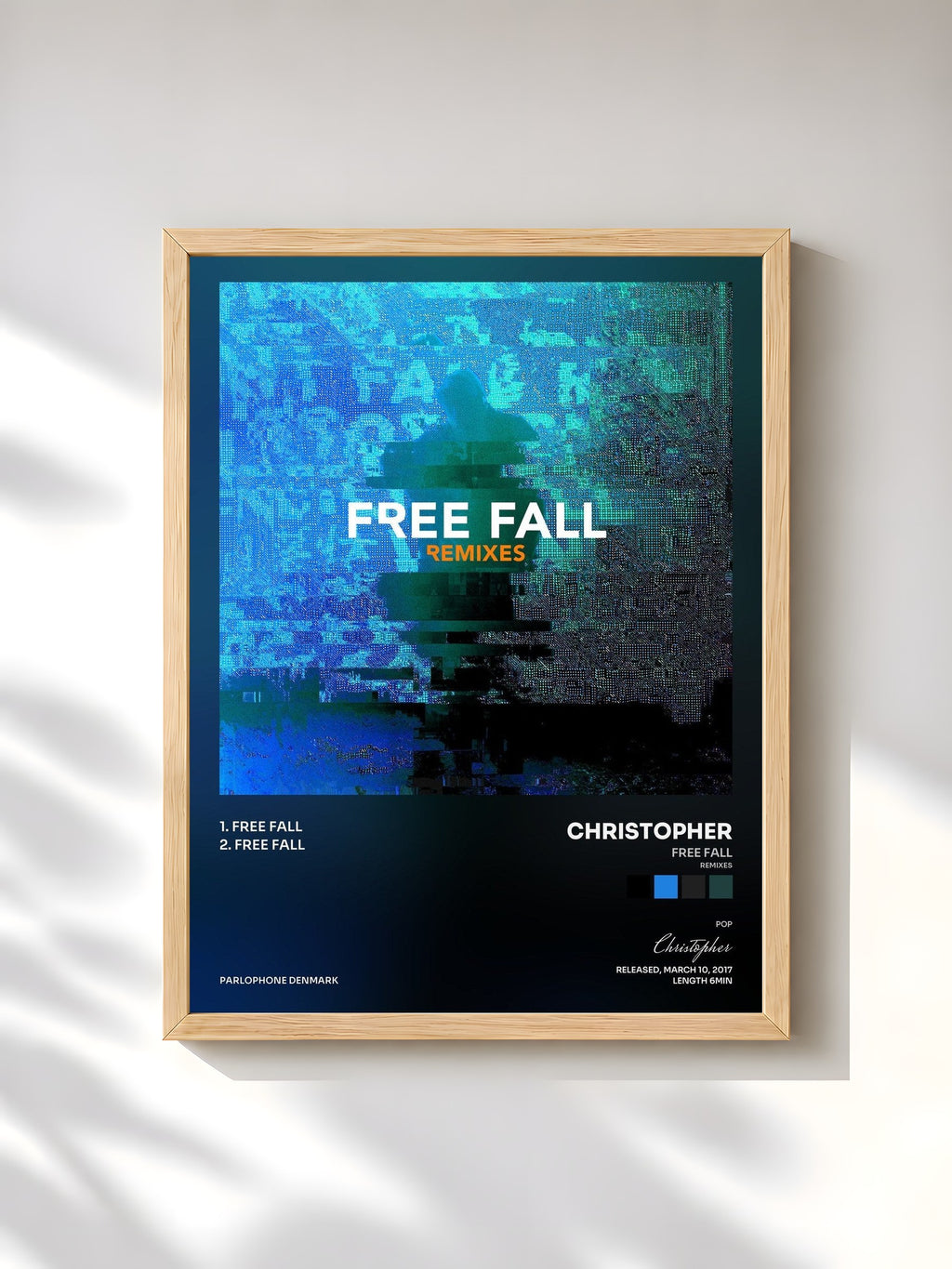 #bois Tableau de l'album Free Fall (Remixes) de Christopher, cadre en bois brut, imprimé et encadré en France