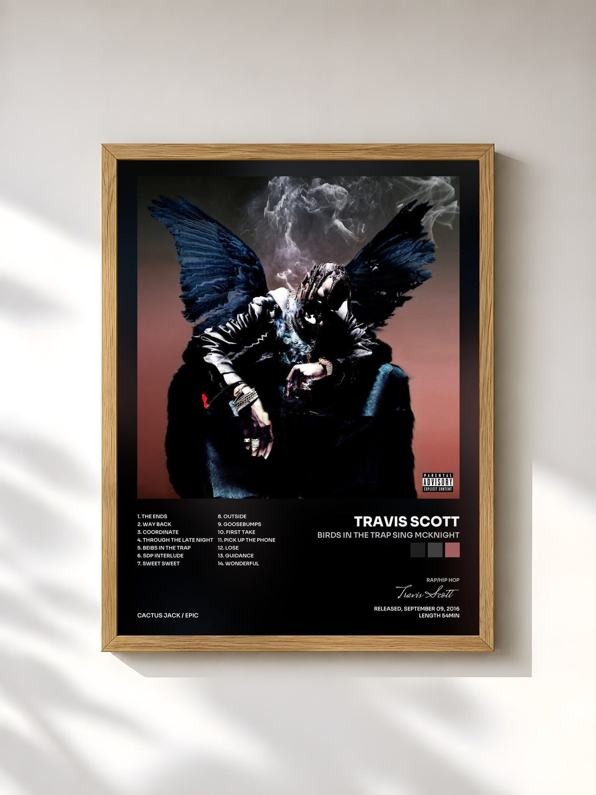 #bois Tableau de l'album Birds In The Trap Sing McKnight de Travis Scott, cadre en bois brut, imprimé et encadré en France
