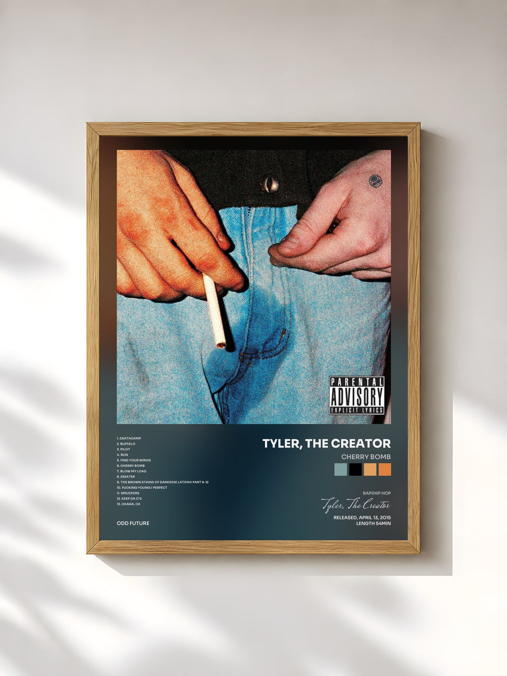 #bois Tableau de l'album Cherry Bomb de Tyler, The Creator, cadre en bois brut, imprimé et encadré en France