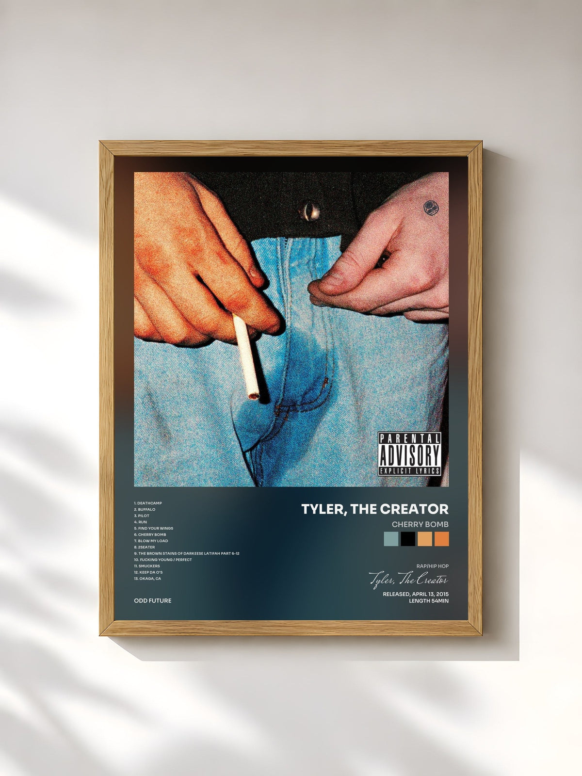 #bois Tableau de l'album Cherry Bomb de Tyler, The Creator, cadre en bois brut, imprimé et encadré en France