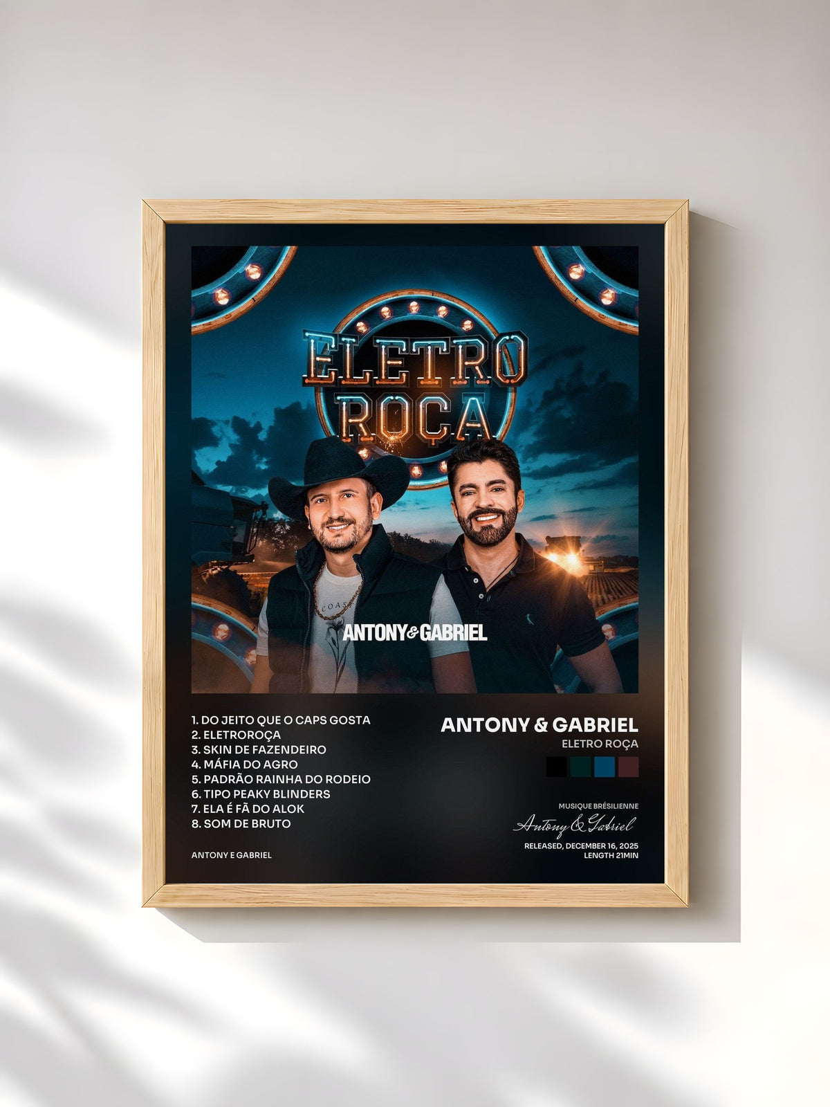 #bois Tableau de l'album ELETRO ROÇA de Antony & Gabriel, cadre en bois brut, imprimé et encadré en France