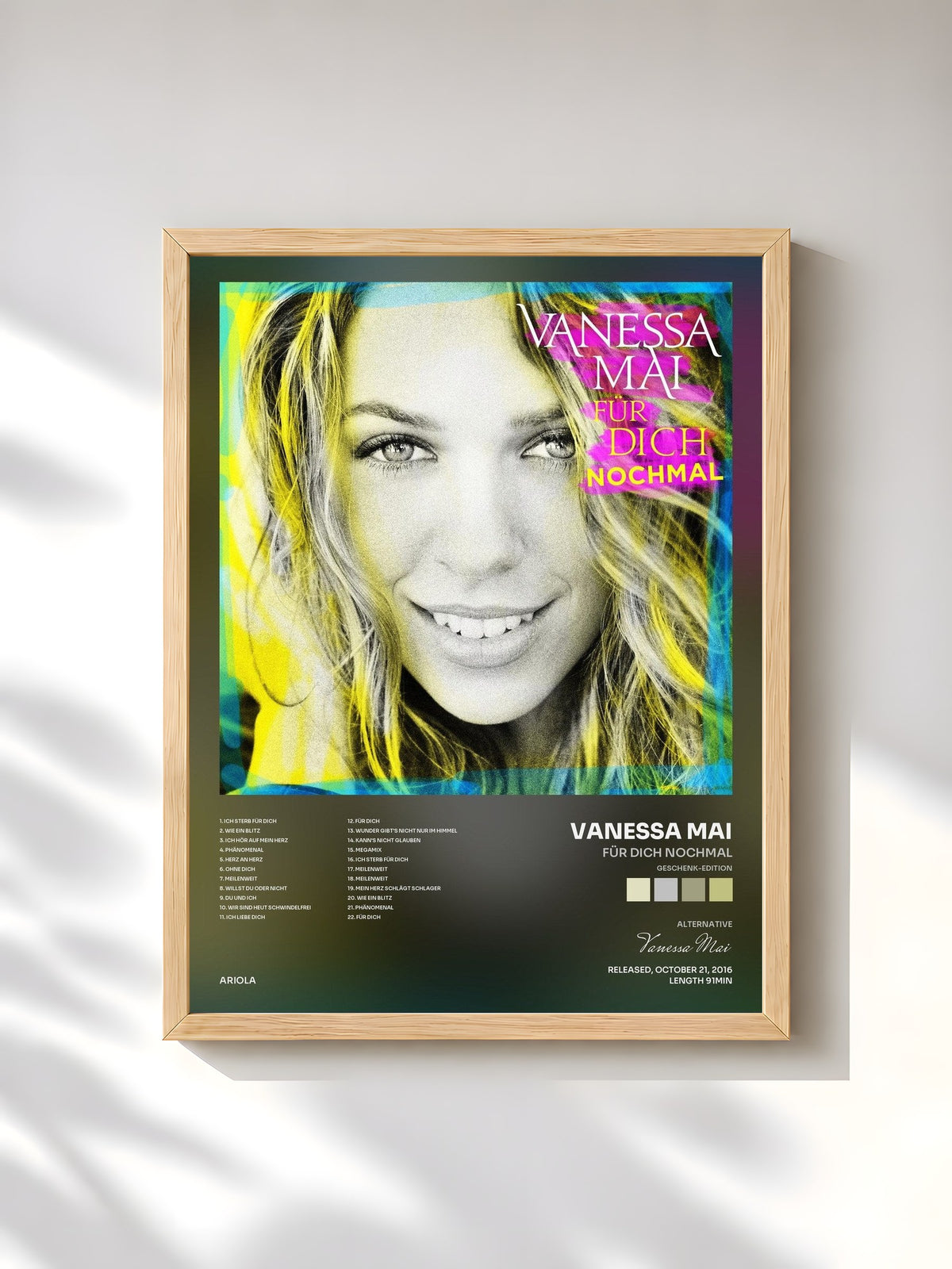 #bois Tableau de l'album Für dich nochmal (Geschenk-Edition) de Vanessa Mai, cadre en bois brut, imprimé et encadré en France